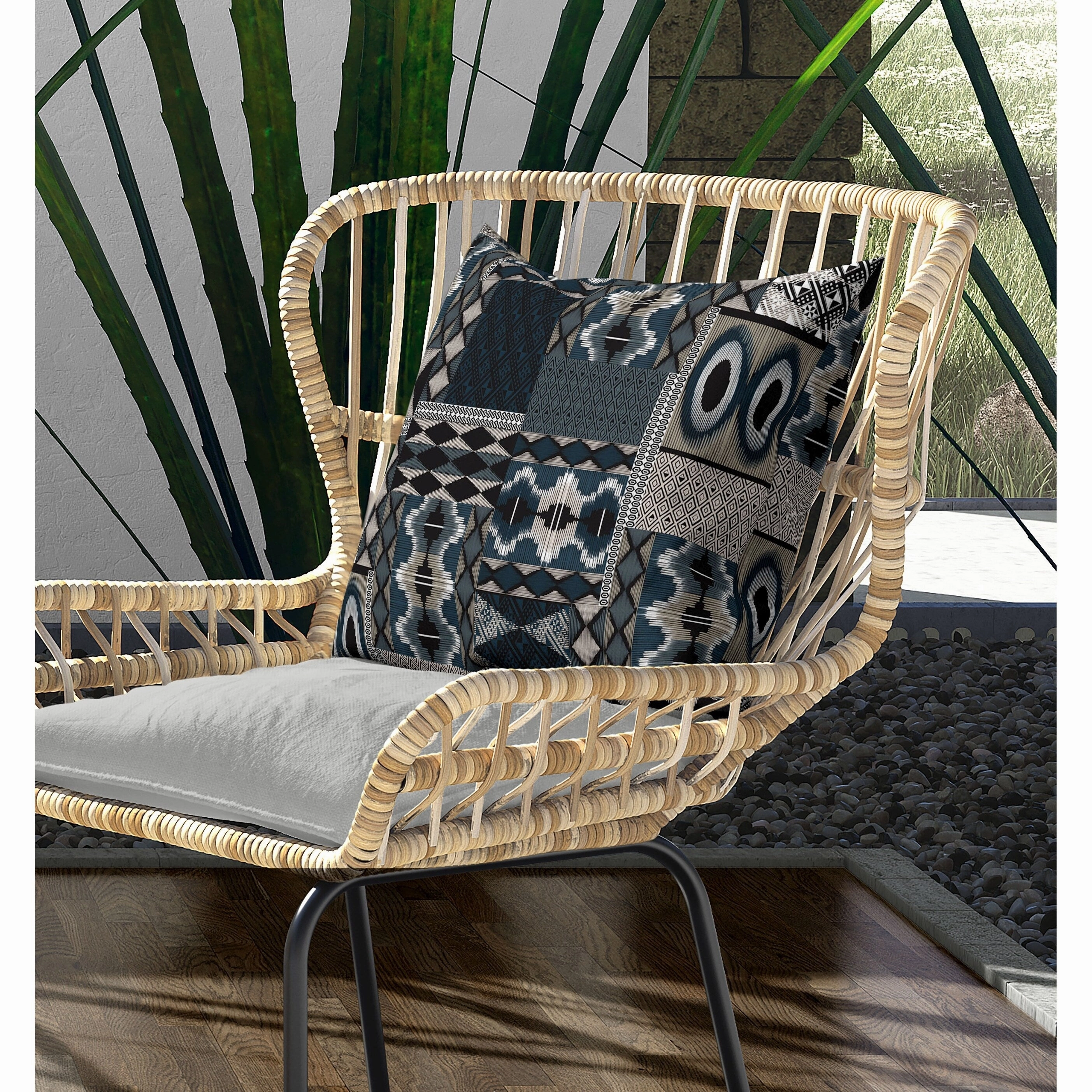 Patched Perfection Indoor/Outdoor Reversible Throw Pillow Beige and Charcoal