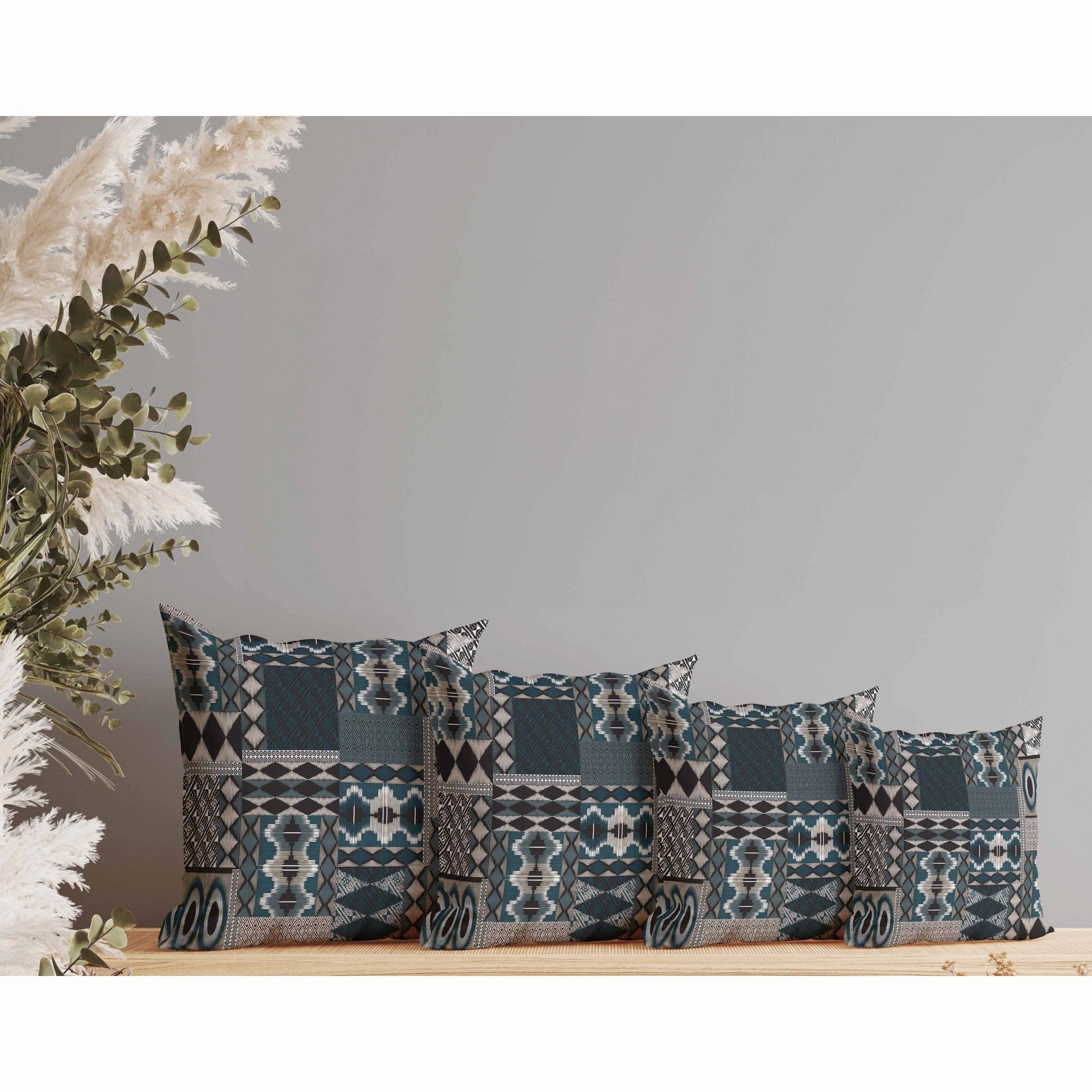 Patched Perfection Indoor/Outdoor Reversible Throw Pillow Beige and Charcoal