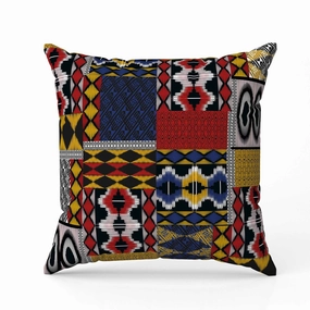 Patched Perfection Indoor/Outdoor Reversible Throw Pillow Yellow and Red