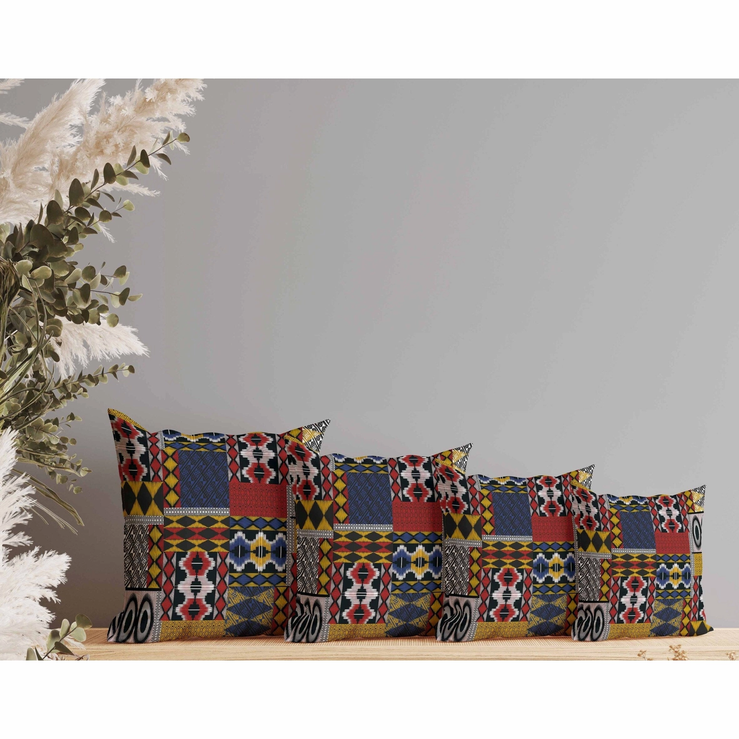 Patched Perfection Indoor/Outdoor Reversible Throw Pillow Yellow and Red