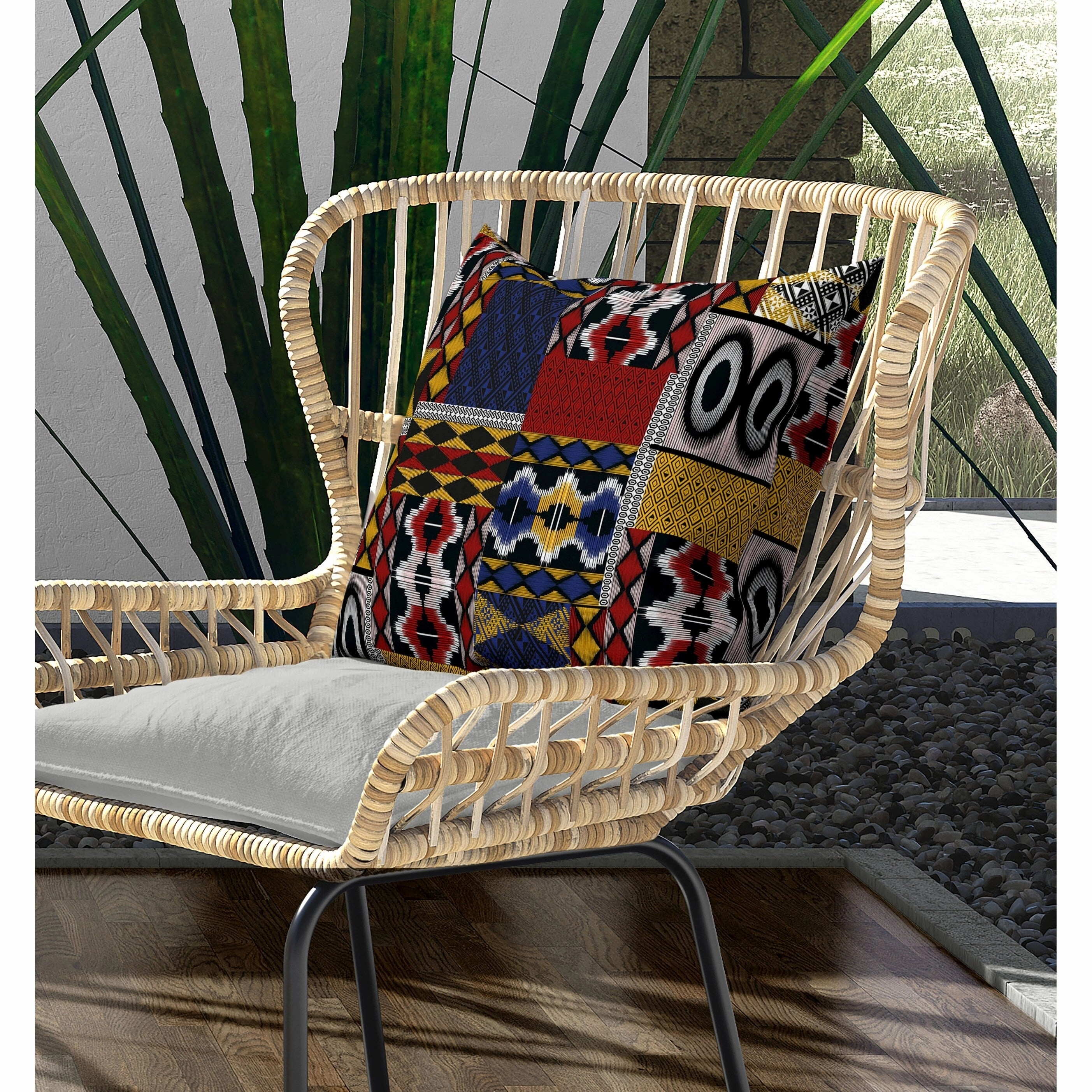 Patched Perfection Indoor/Outdoor Reversible Throw Pillow Yellow and Red