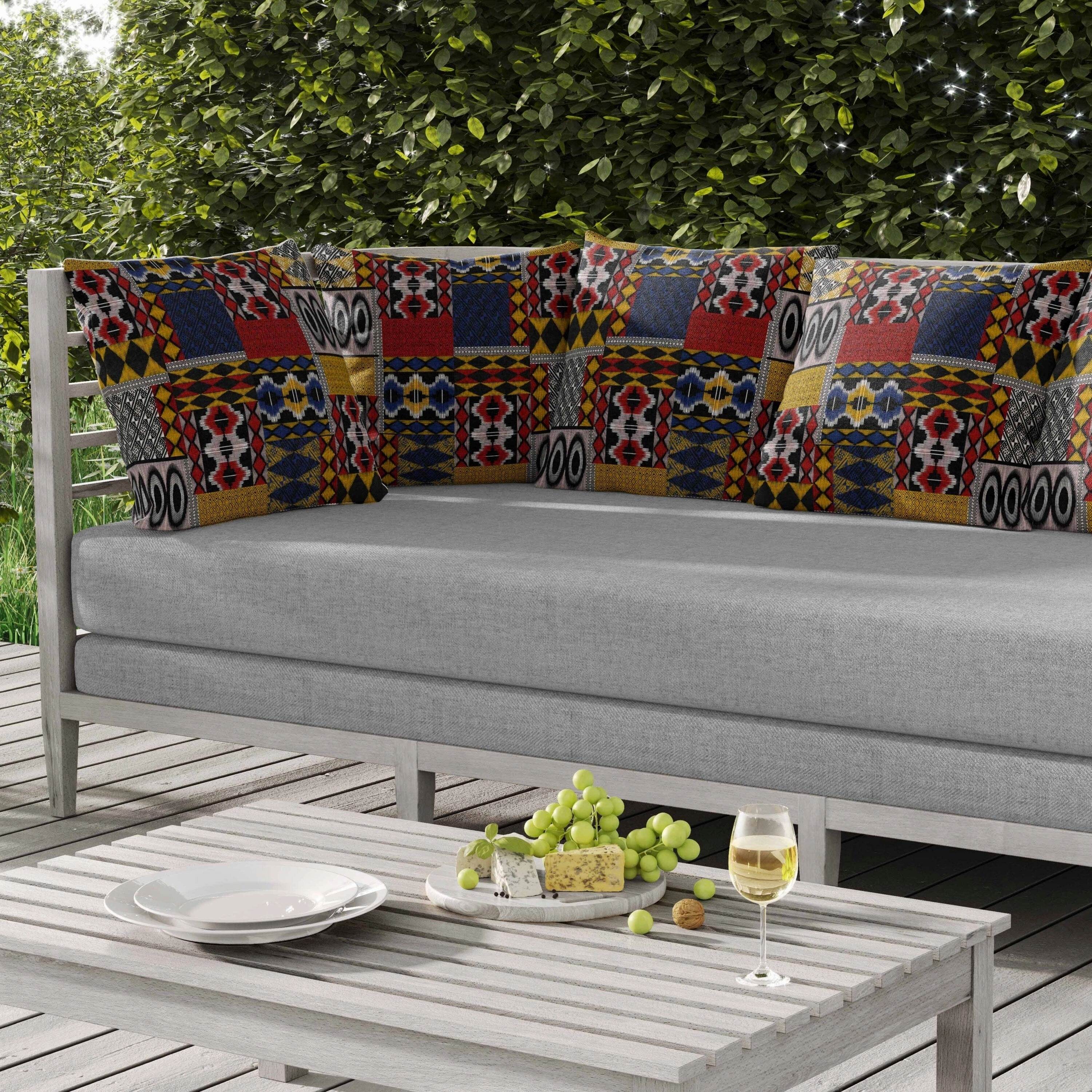 Patched Perfection Indoor/Outdoor Reversible Throw Pillow Yellow and Red