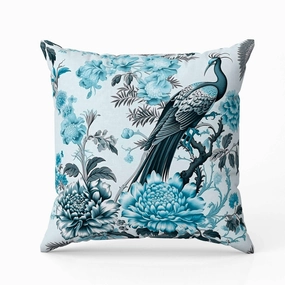 Peacock Panache Indoor/Outdoor Reversible Throw Pillow Turquoise and Grey