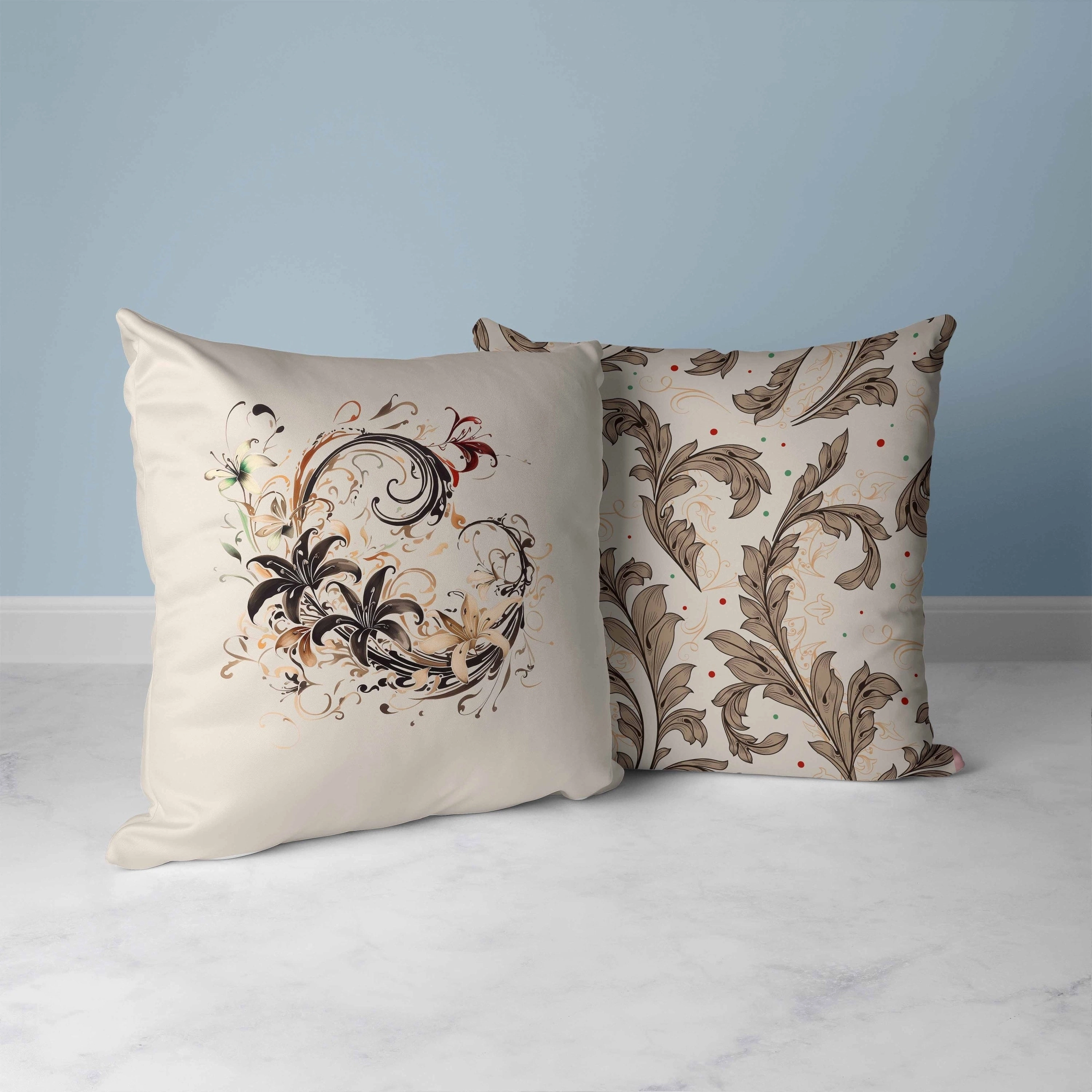 Petal and Swirl Faux Suede Reversible Throw Pillow Peach and Coffee
