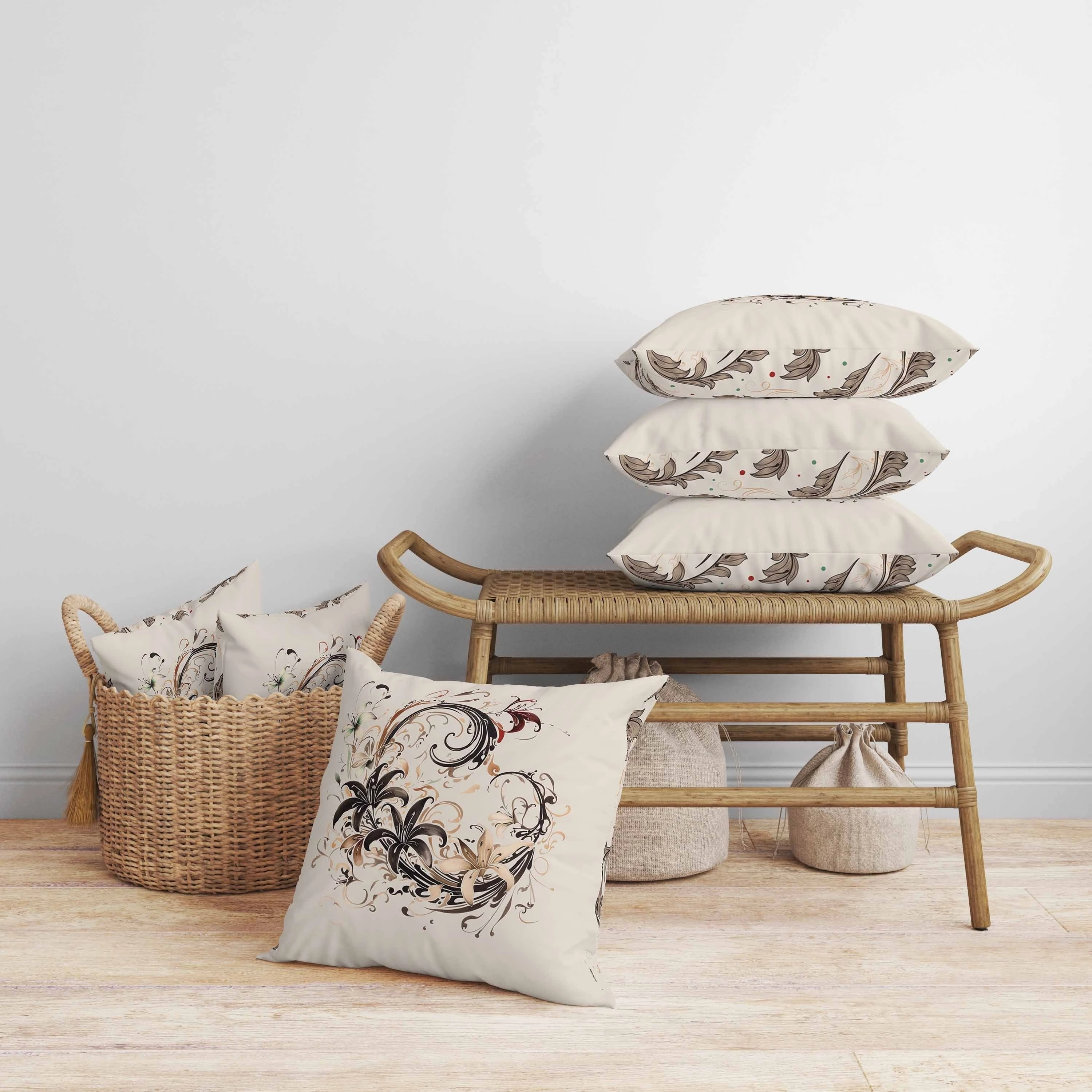Petal and Swirl Faux Suede Reversible Throw Pillow Peach and Coffee