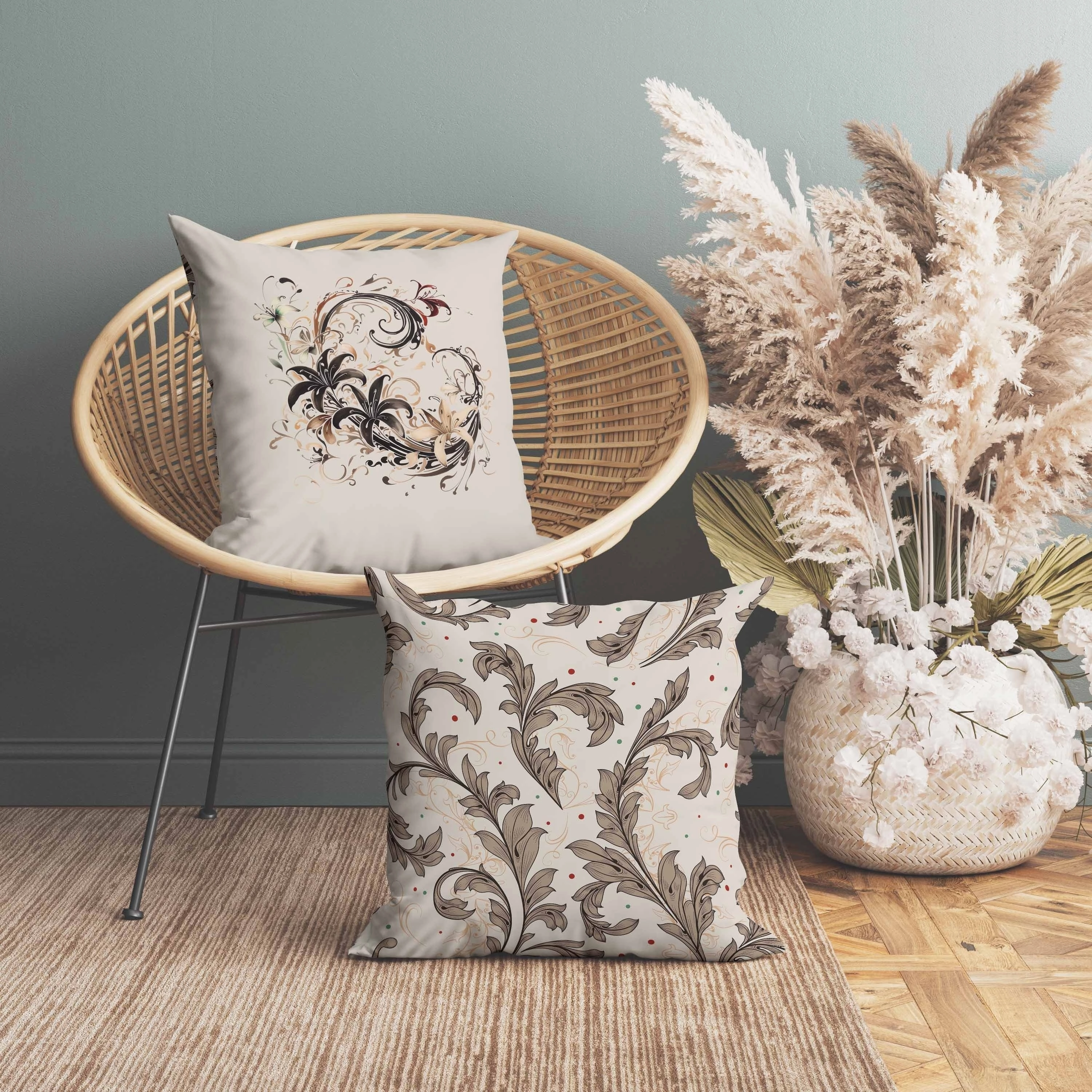 Petal and Swirl Faux Suede Reversible Throw Pillow Peach and Coffee