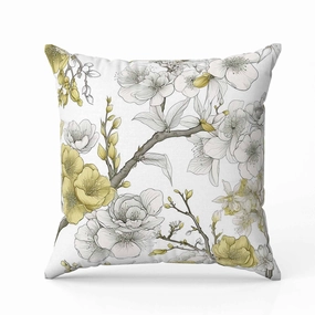 Petal Poetry Indoor/Outdoor Reversible Throw Pillow White and Gold