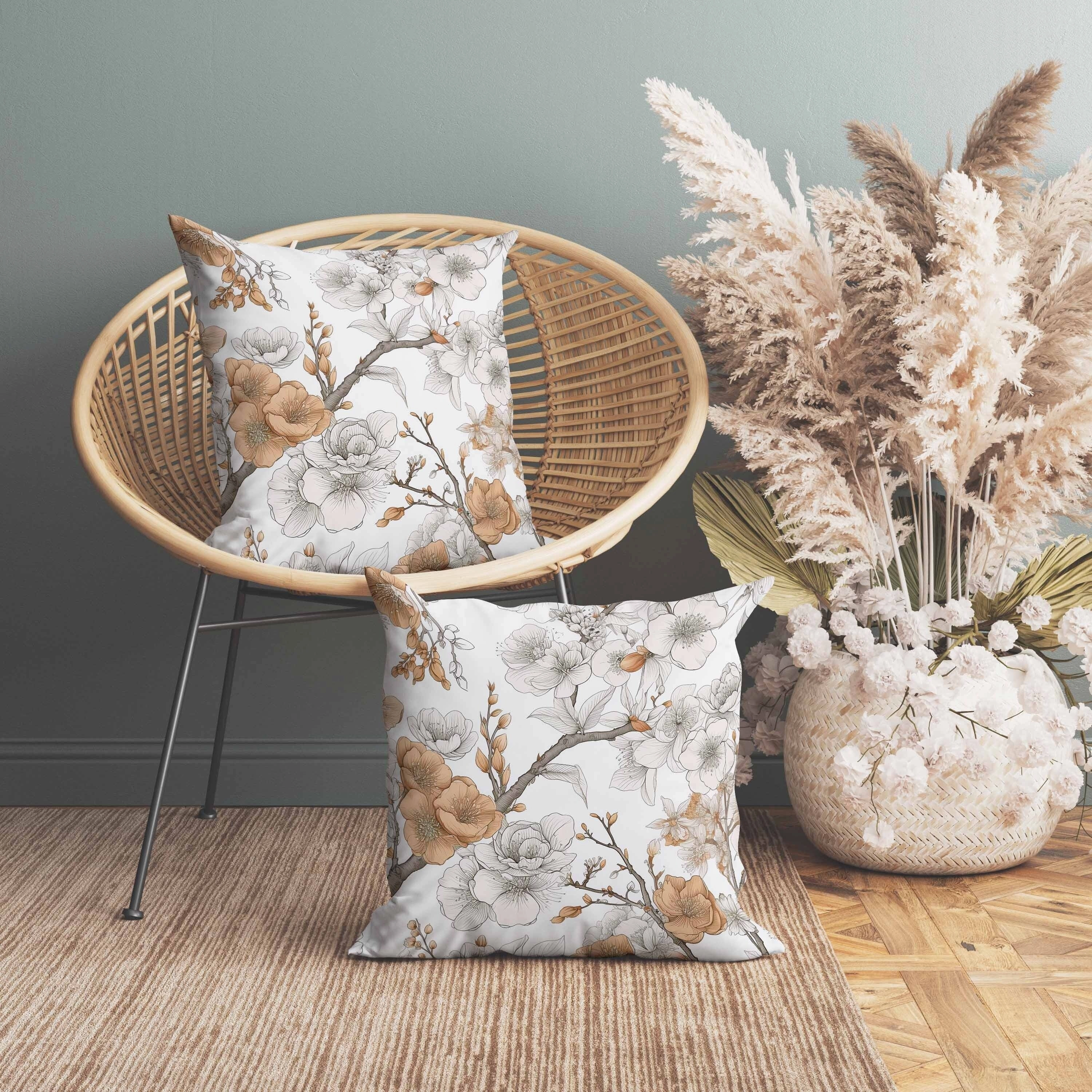 Petal Poetry Indoor/Outdoor Reversible Throw Pillow White and Orange