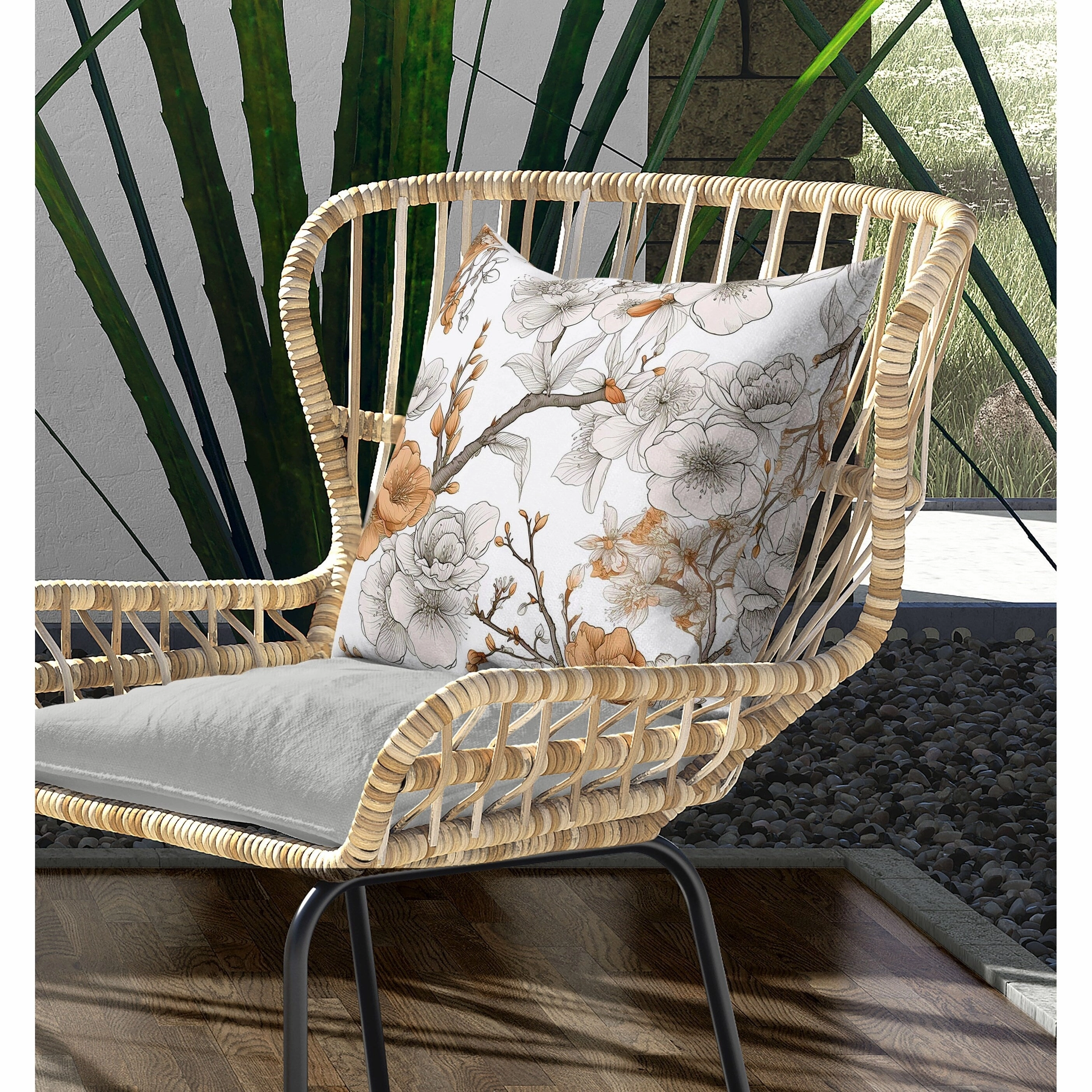 Petal Poetry Indoor/Outdoor Reversible Throw Pillow White and Orange
