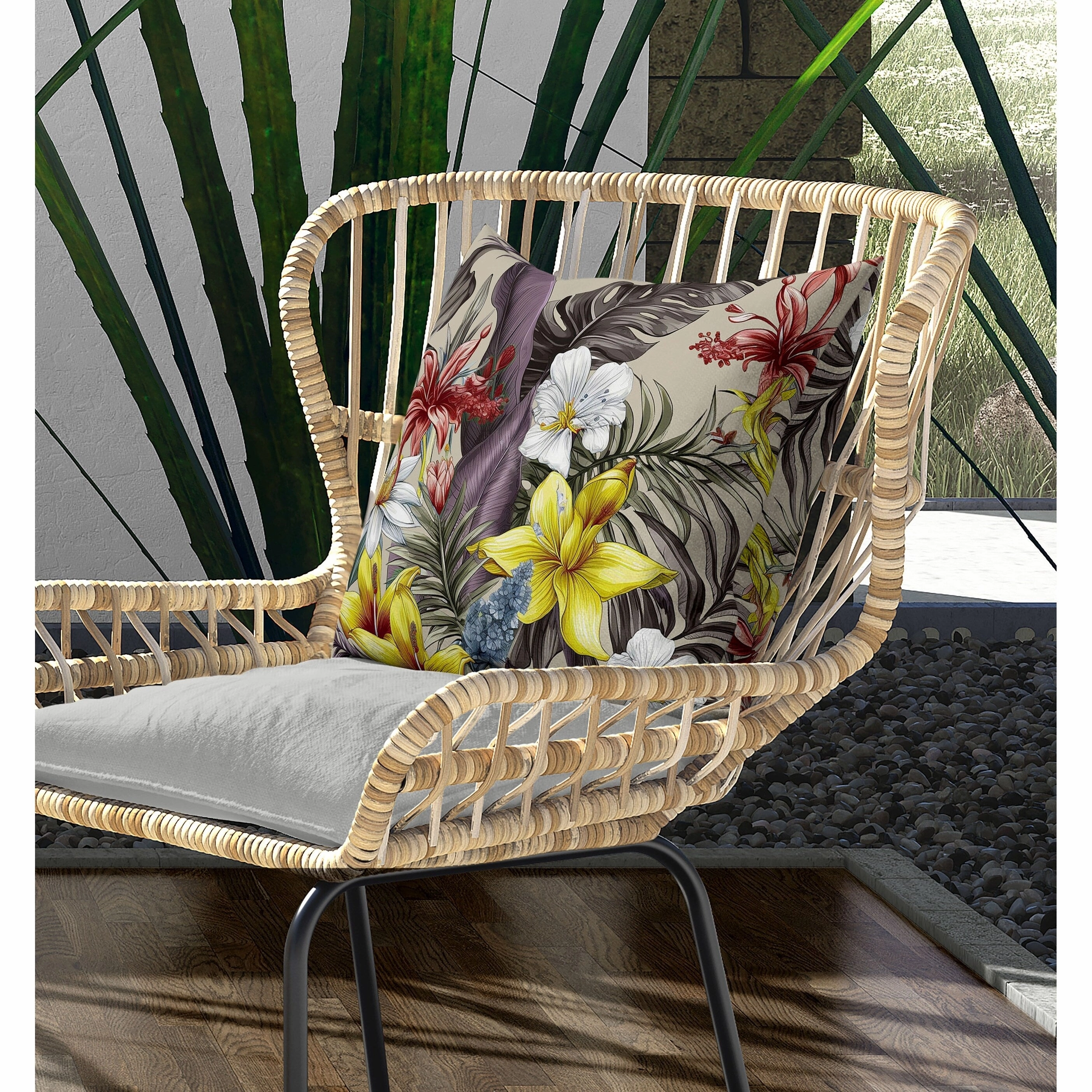 Rainforest Reverie Indoor/Outdoor Reversible Throw Pillow Pearl and Multi