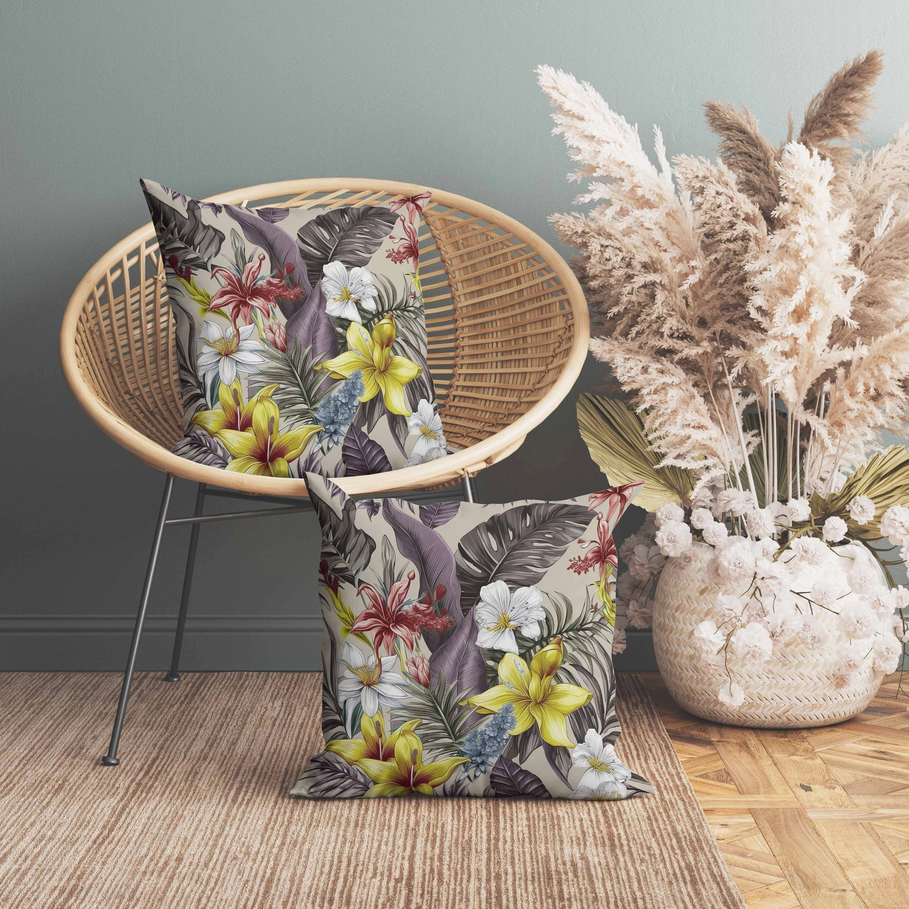 Rainforest Reverie Indoor/Outdoor Reversible Throw Pillow Pearl and Multi