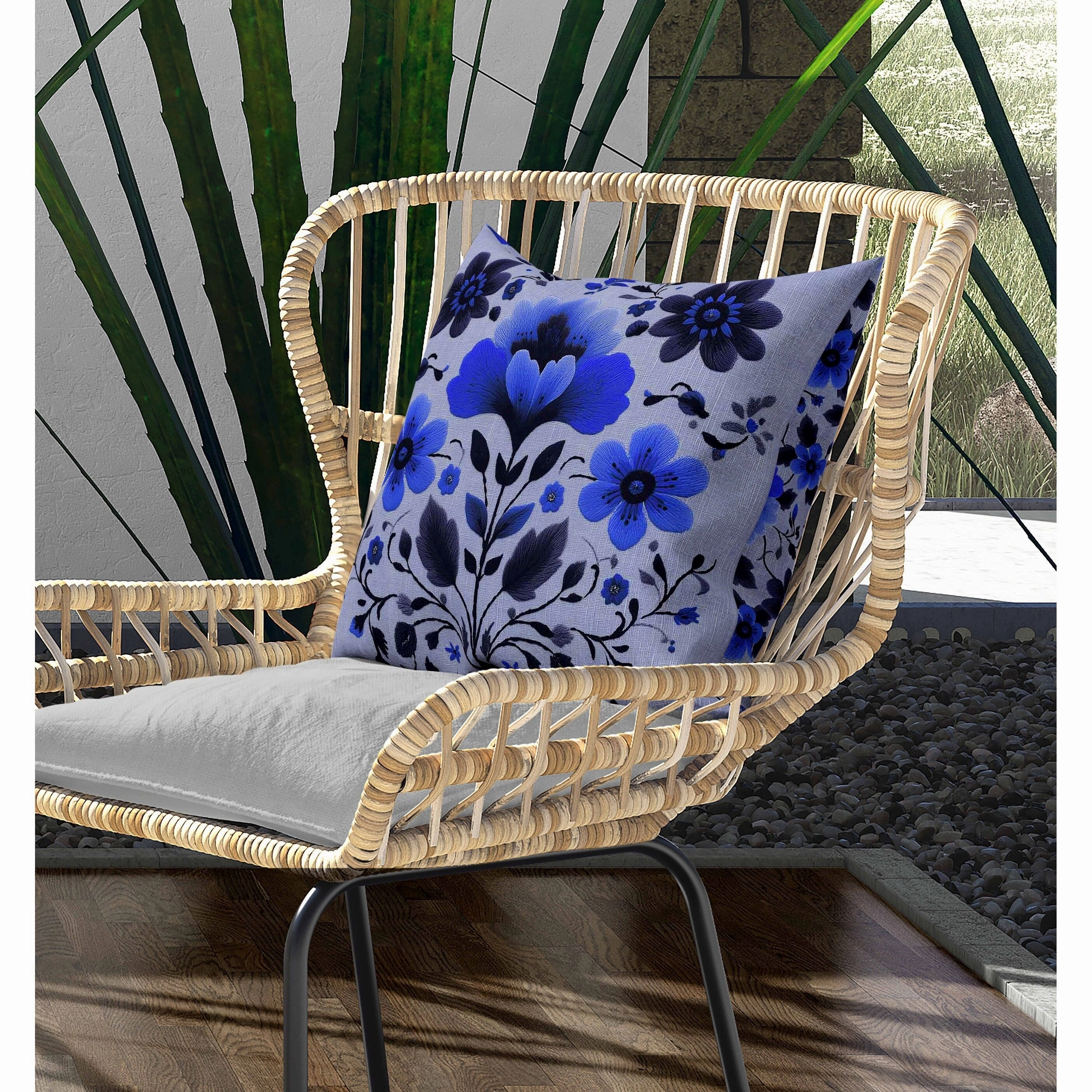 Rajasthan Bloom Indoor/Outdoor Reversible Throw Pillow Blue and Gray