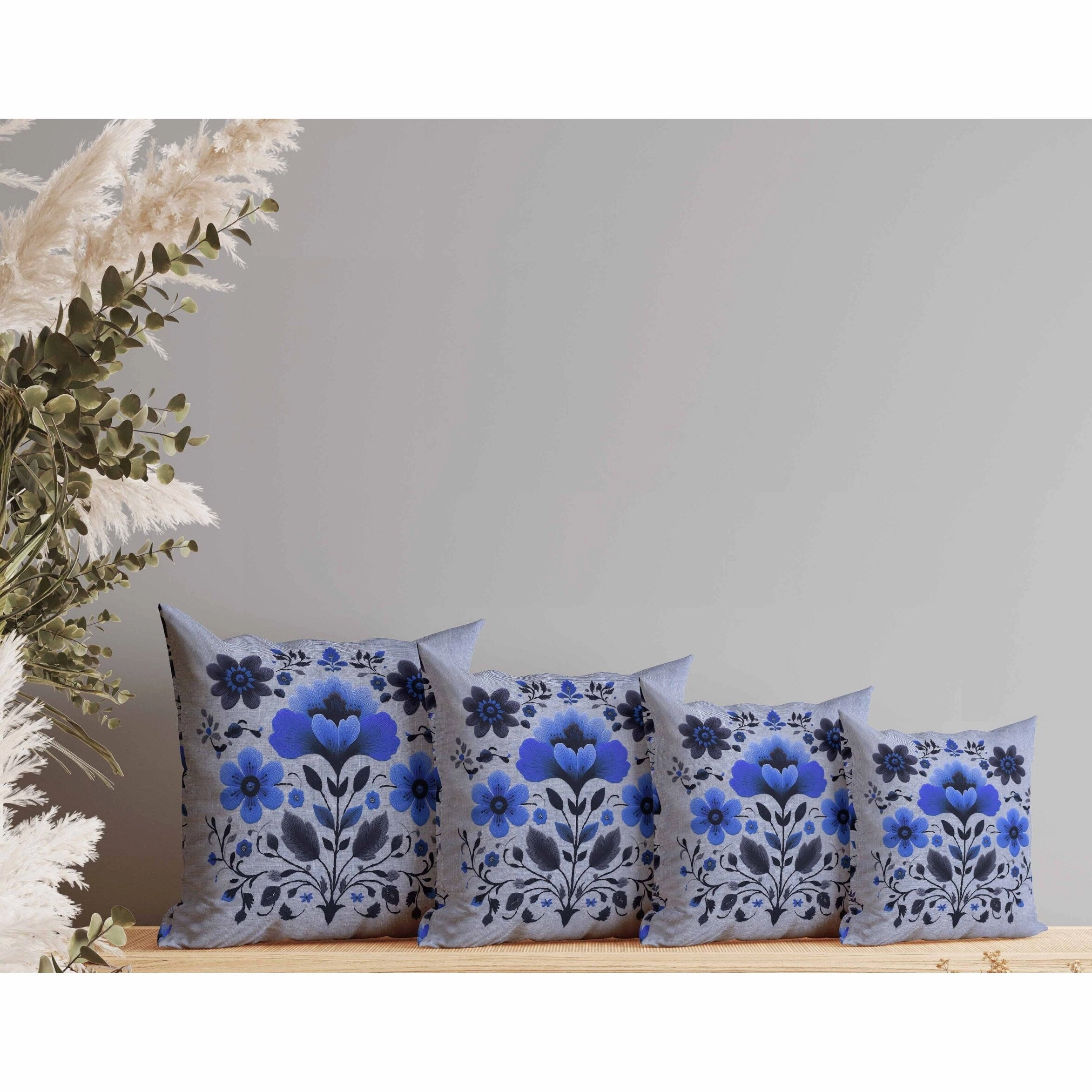 Rajasthan Bloom Indoor/Outdoor Reversible Throw Pillow Blue and Gray