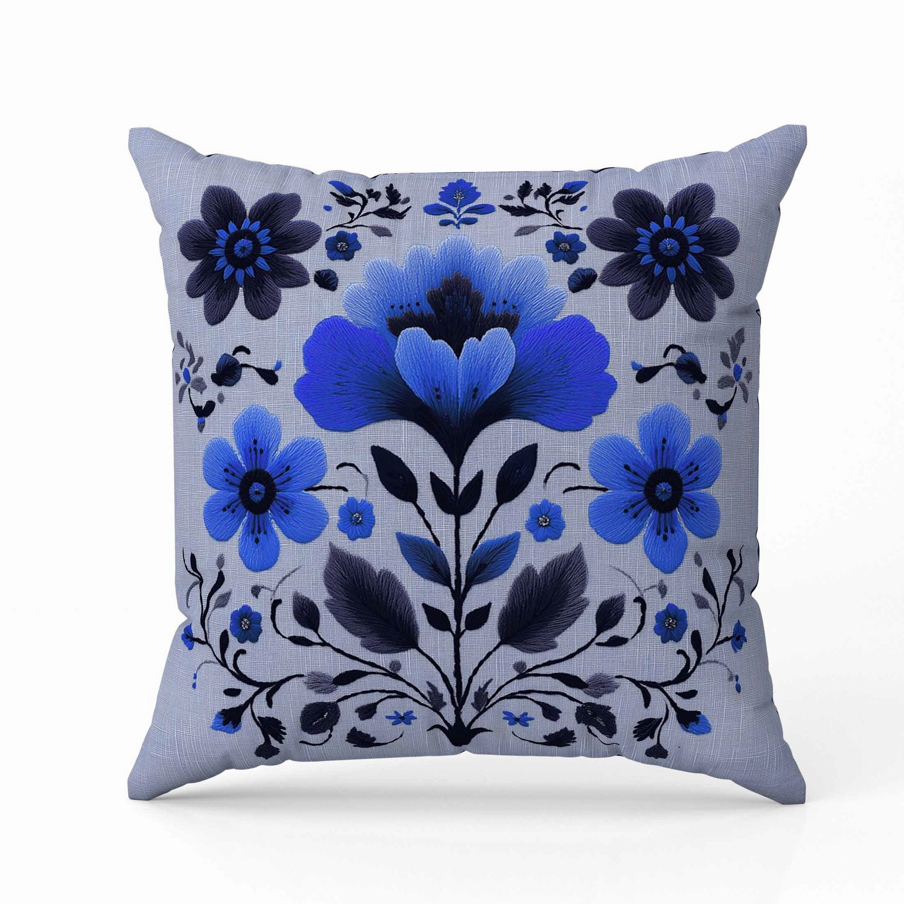 Rajasthan Bloom Indoor/Outdoor Reversible Throw Pillow Blue and Gray
