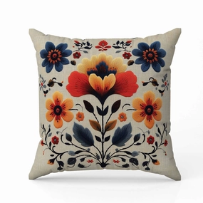 Rajasthan Bloom Indoor/Outdoor Reversible Throw Pillow Blue and Orange