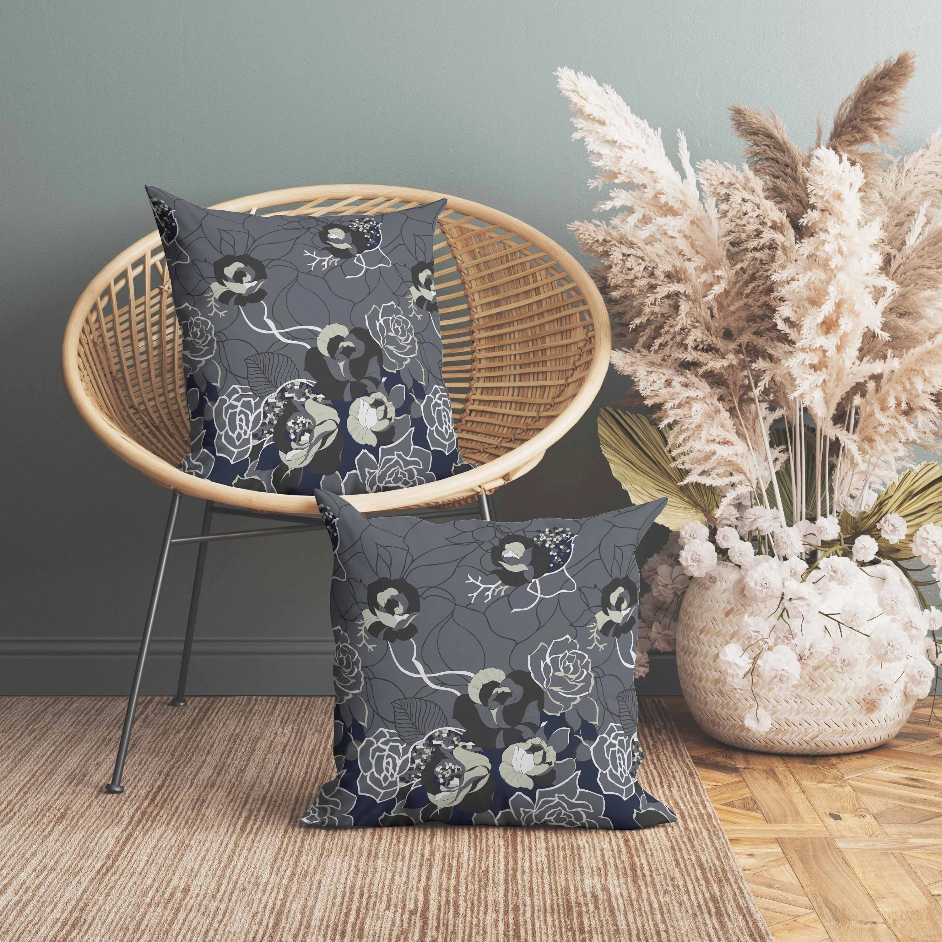 Regal Rose Retreat Faux Suede Reversible Throw Pillow Dark and Gray