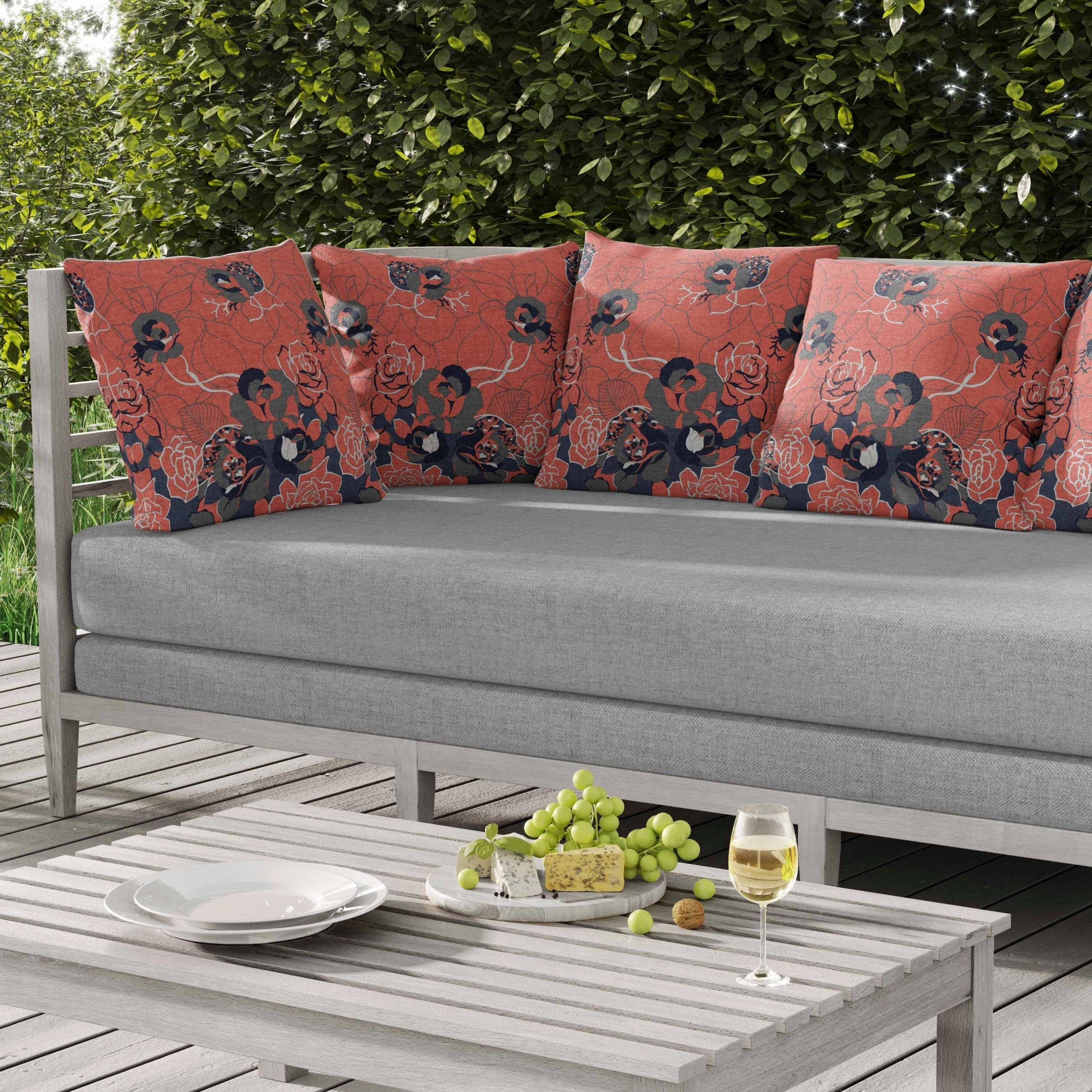 Regal Rose Retreat Indoor/Outdoor Reversible Throw Pillow Desaturated and Red