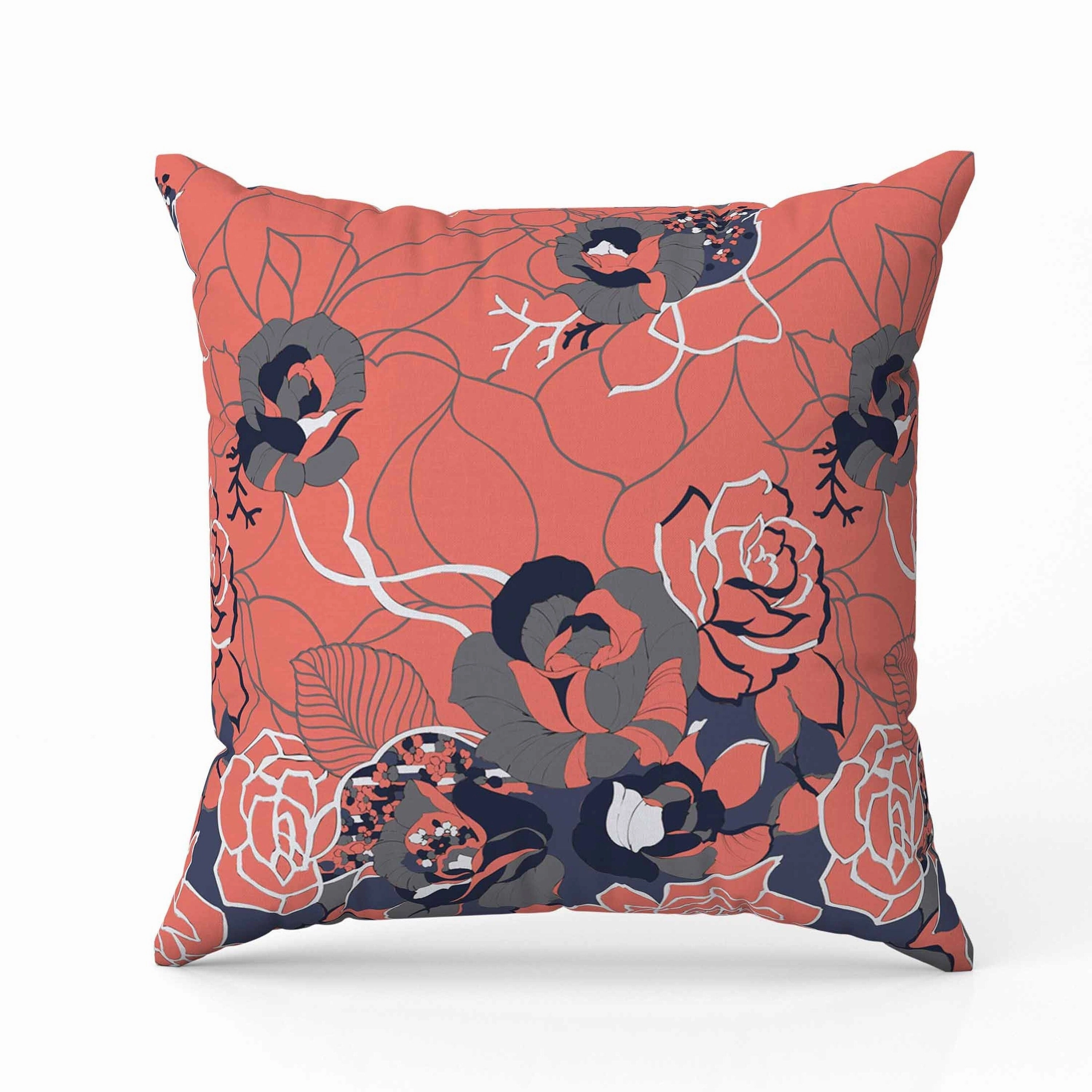 Regal Rose Retreat Indoor/Outdoor Reversible Throw Pillow Desaturated and Red