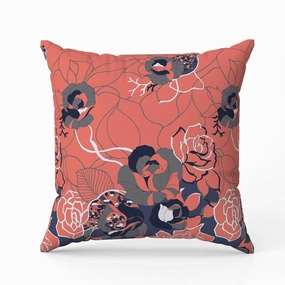 Regal Rose Retreat Indoor/Outdoor Reversible Throw Pillow Desaturated and Red