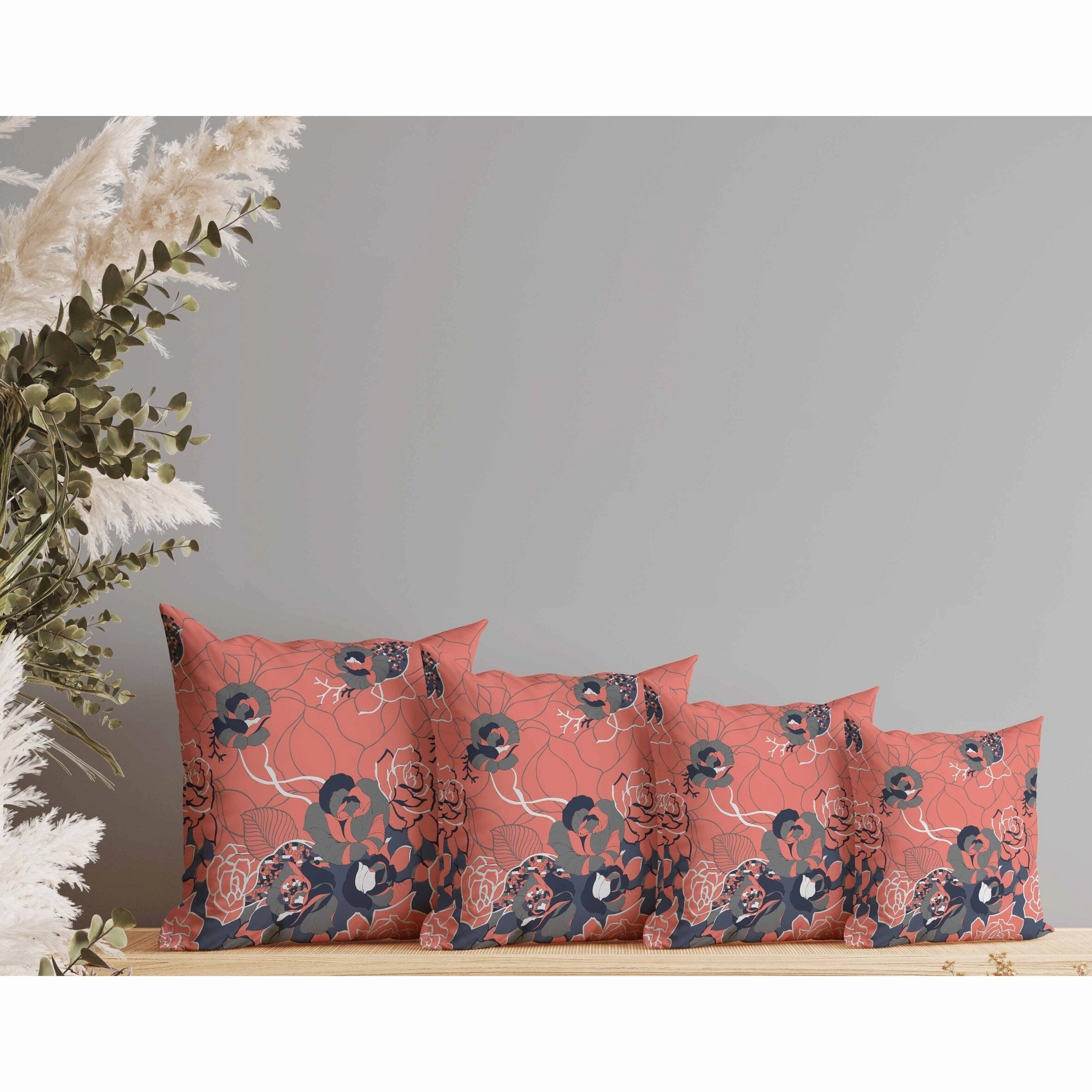Regal Rose Retreat Indoor/Outdoor Reversible Throw Pillow Desaturated and Red
