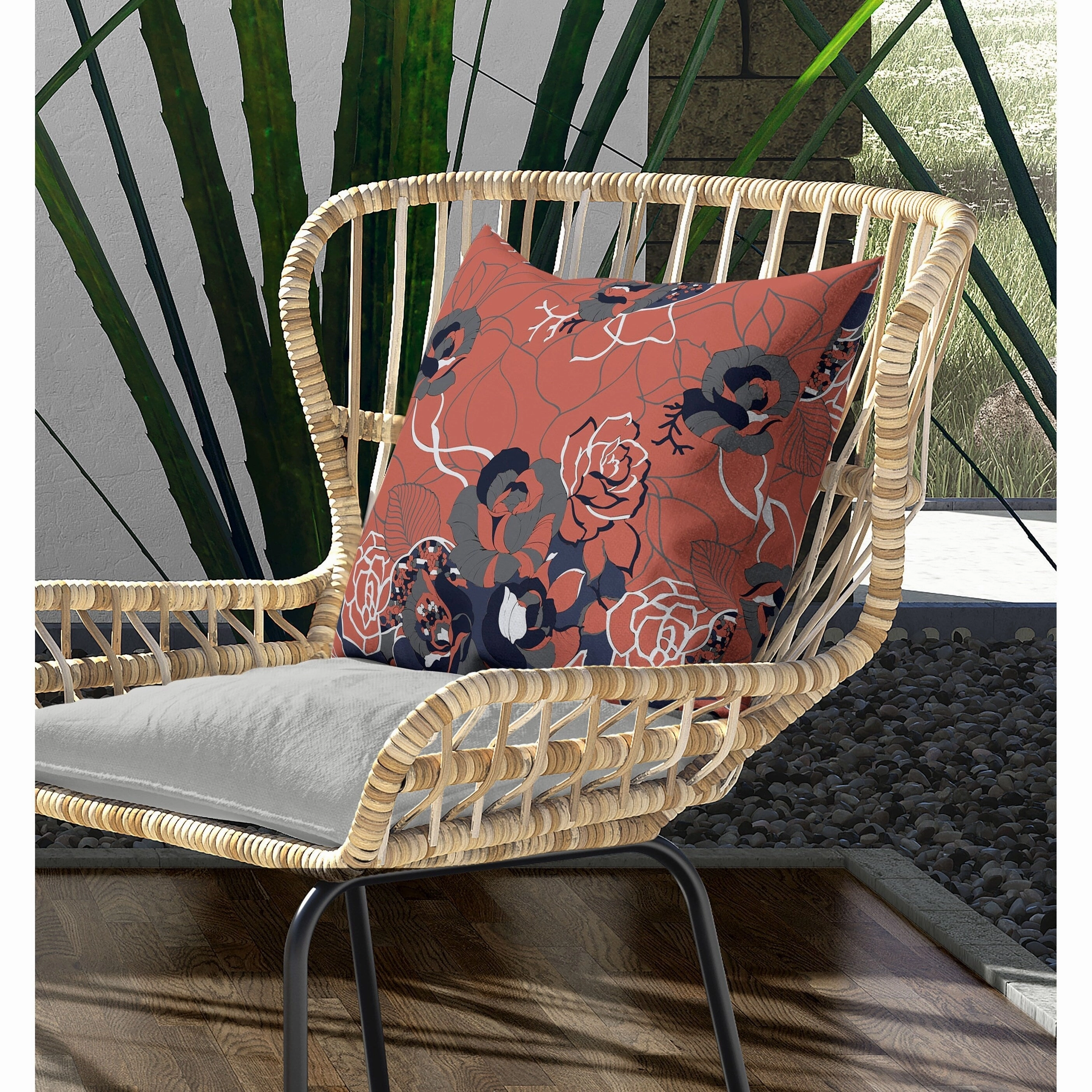 Regal Rose Retreat Indoor/Outdoor Reversible Throw Pillow Desaturated and Red