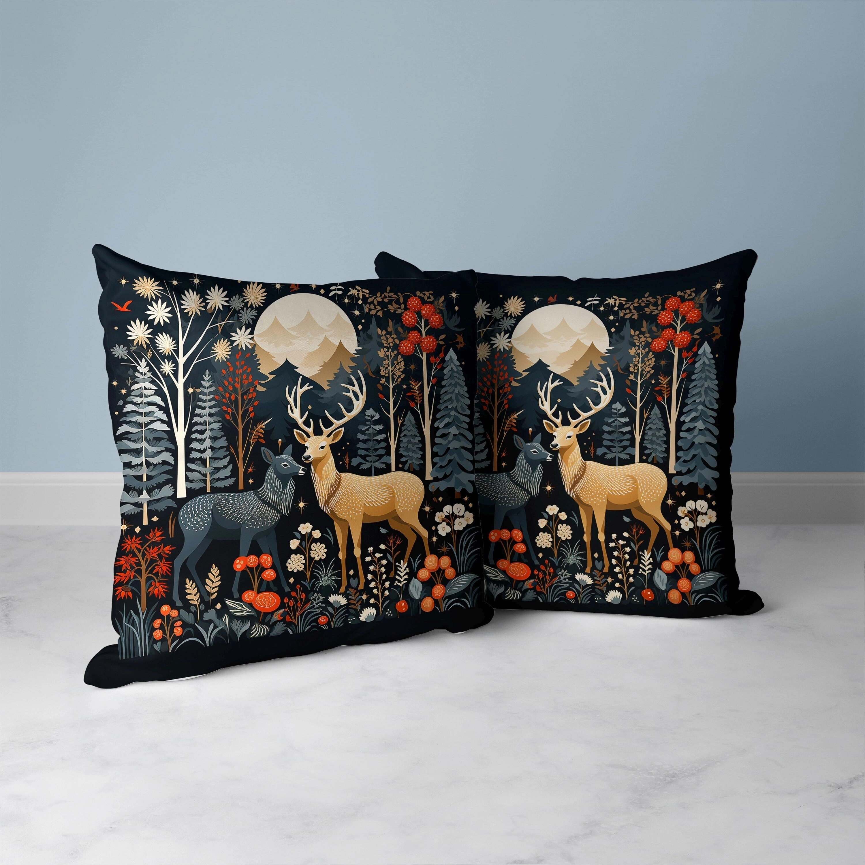 Reindeer Winter Heart Faux Suede Reversible Throw Pillow Black and Beige