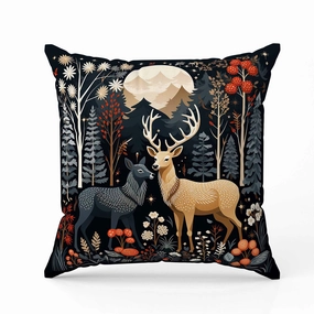 Reindeer Winter Heart Indoor/Outdoor Reversible Throw Pillow Black and Beige