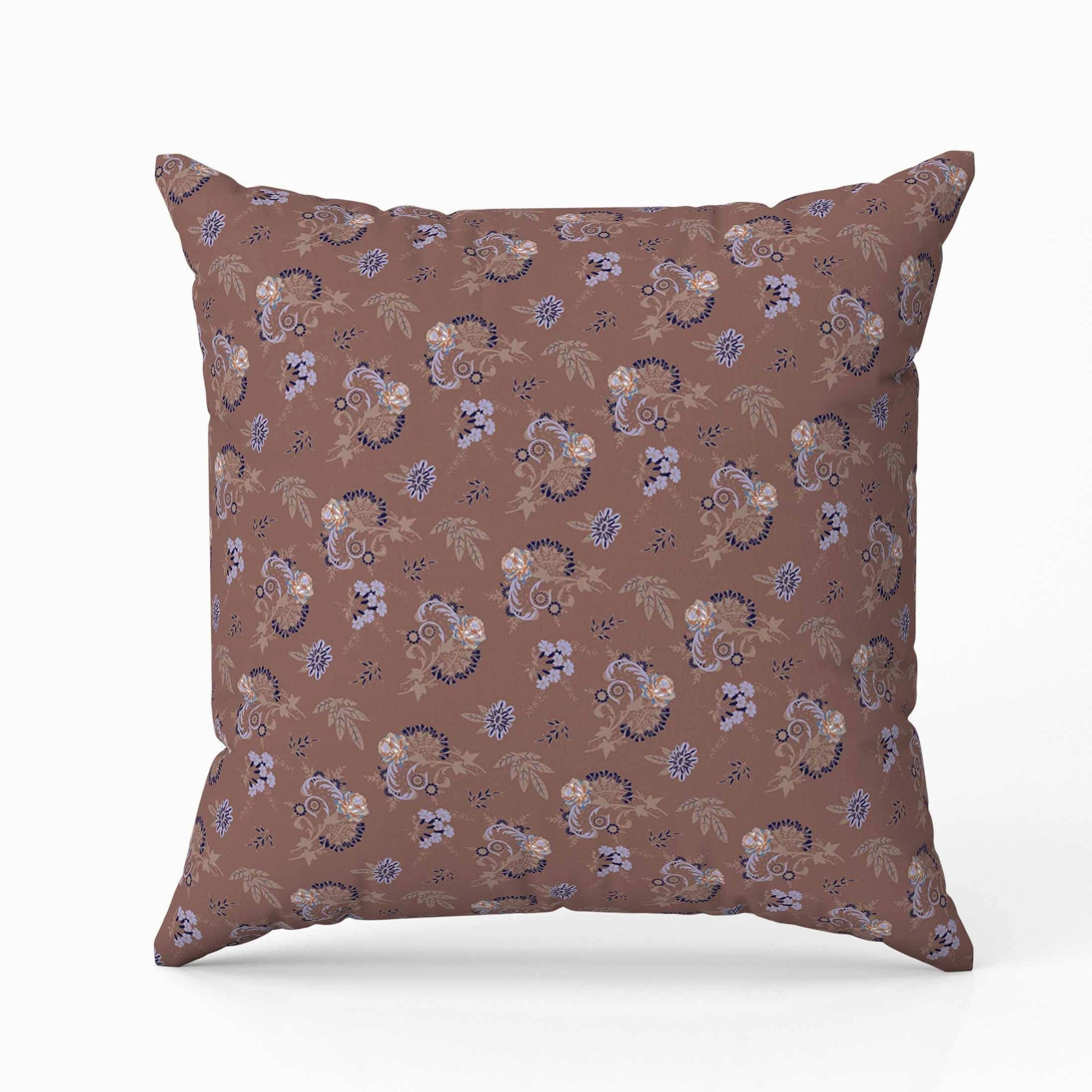 Rose Dreams Indoor/Outdoor Reversible Throw Pillow Brown and Blue