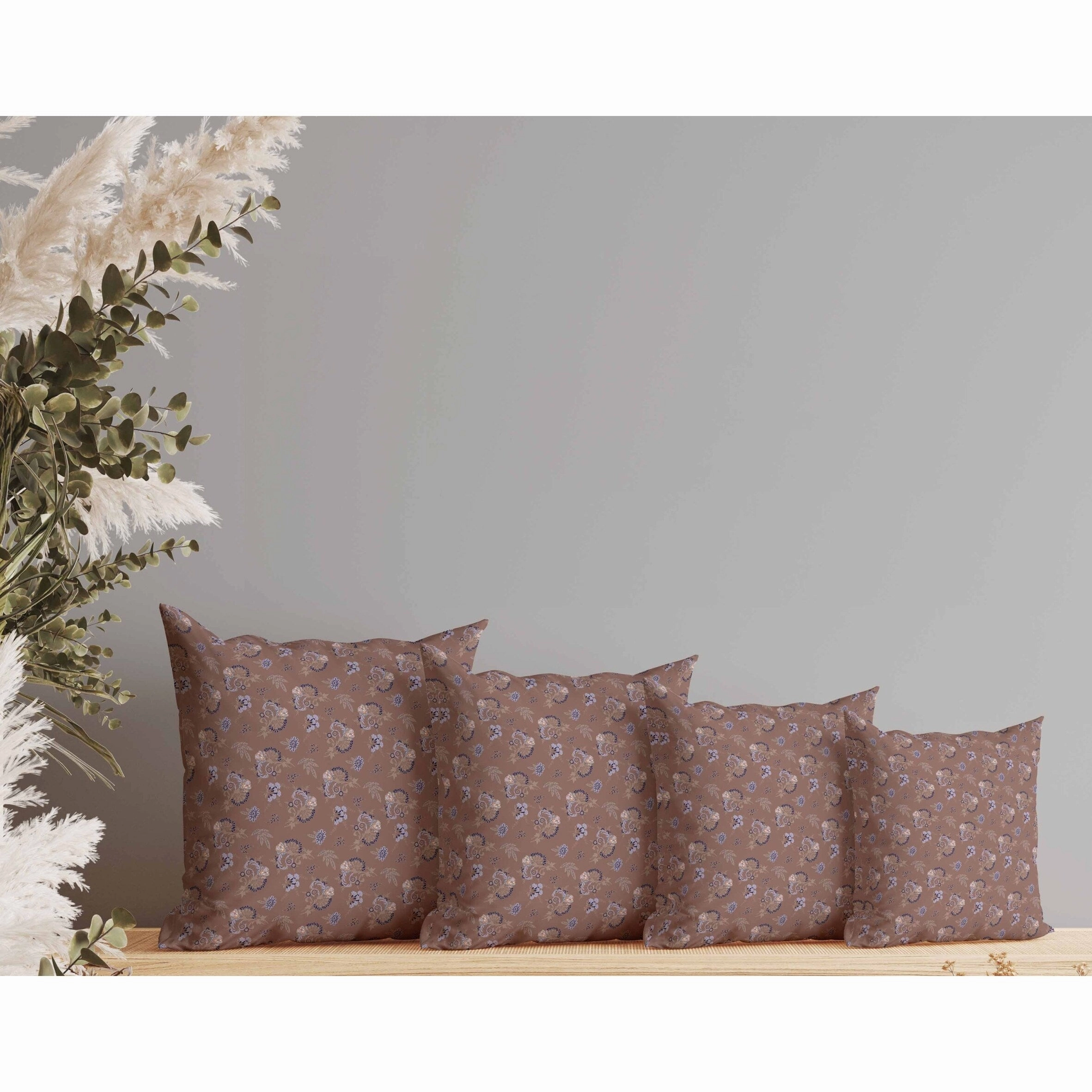 Rose Dreams Indoor/Outdoor Reversible Throw Pillow Brown and Blue