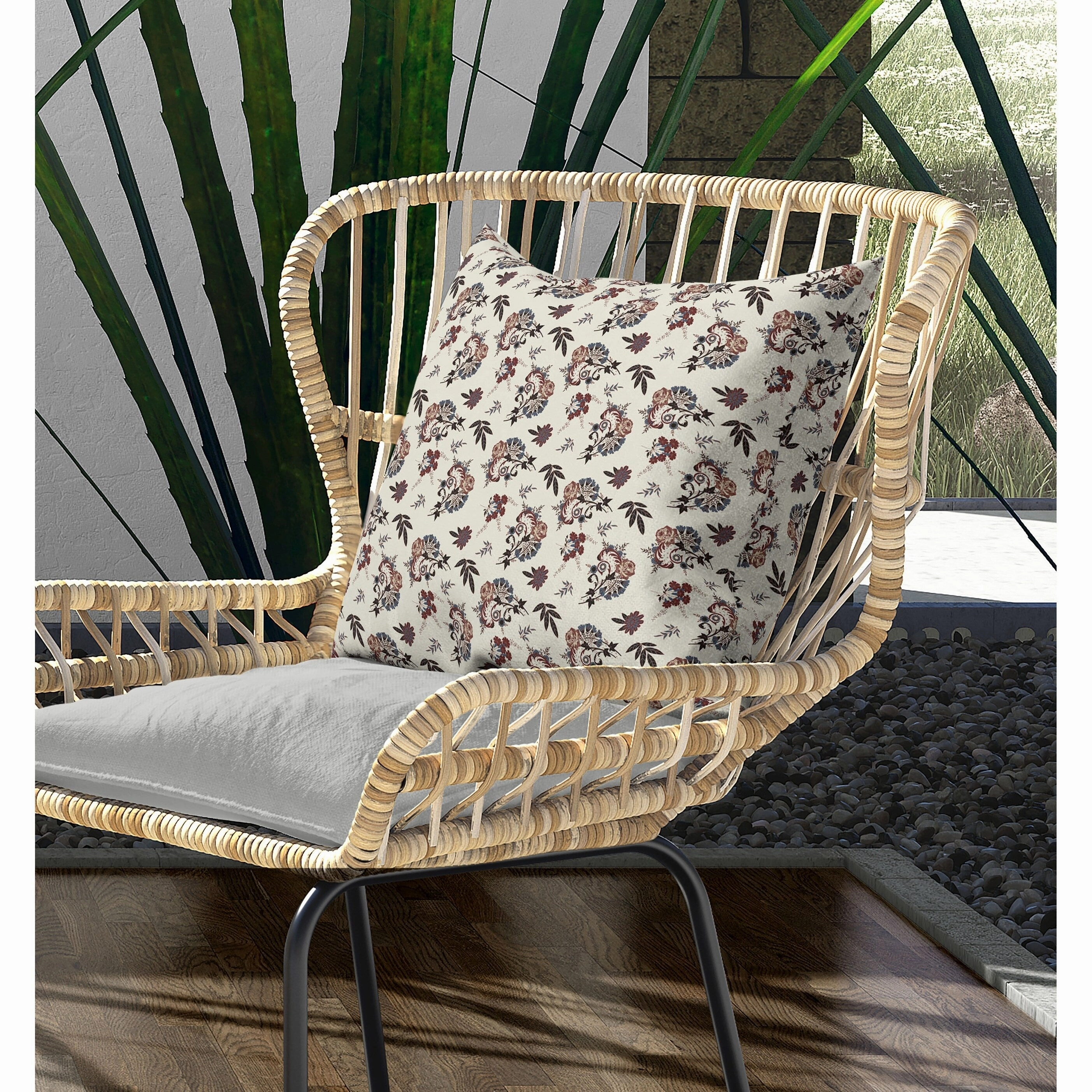 Rose Dreams Indoor/Outdoor Reversible Throw Pillow Cream and Chestnut