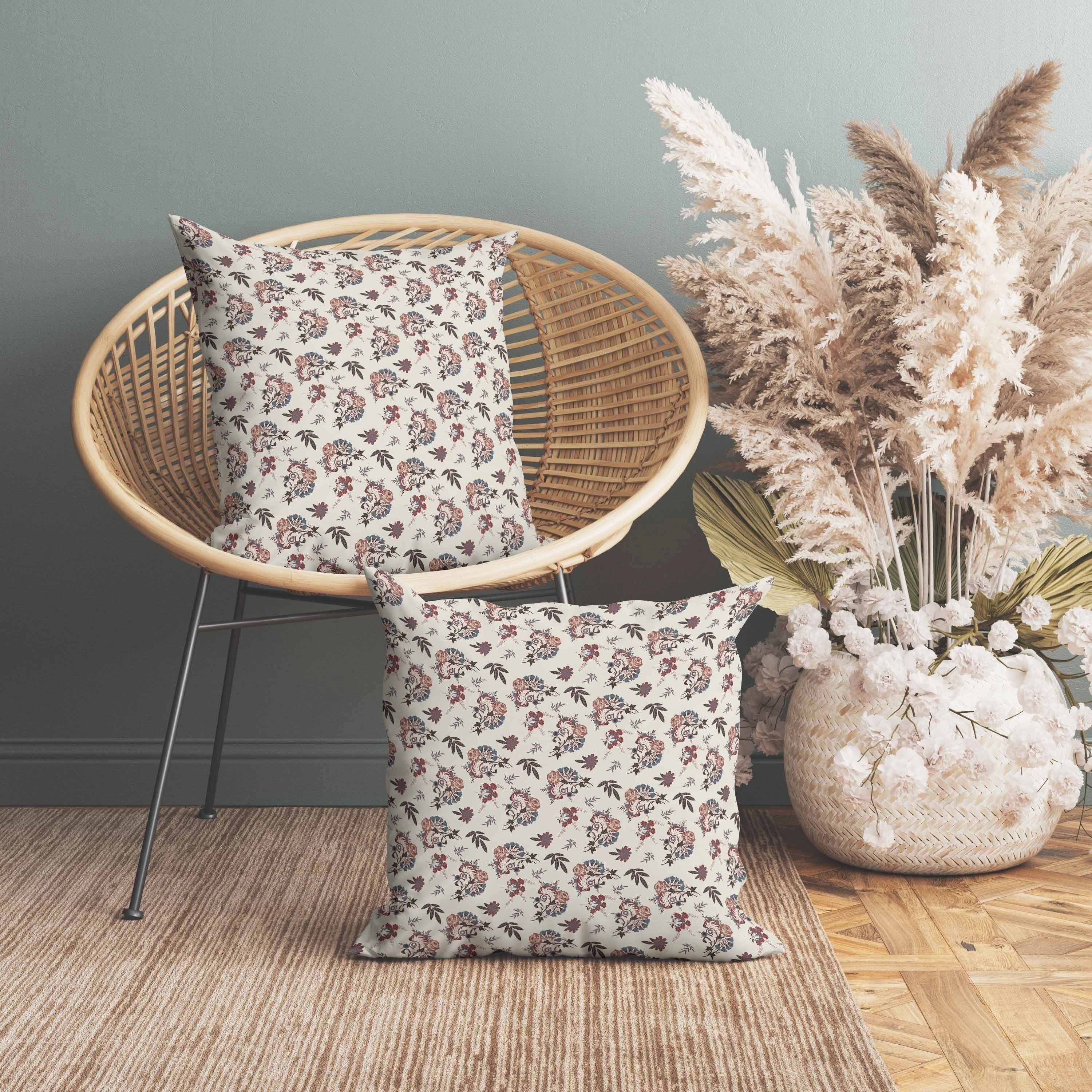 Rose Dreams Indoor/Outdoor Reversible Throw Pillow Cream and Chestnut