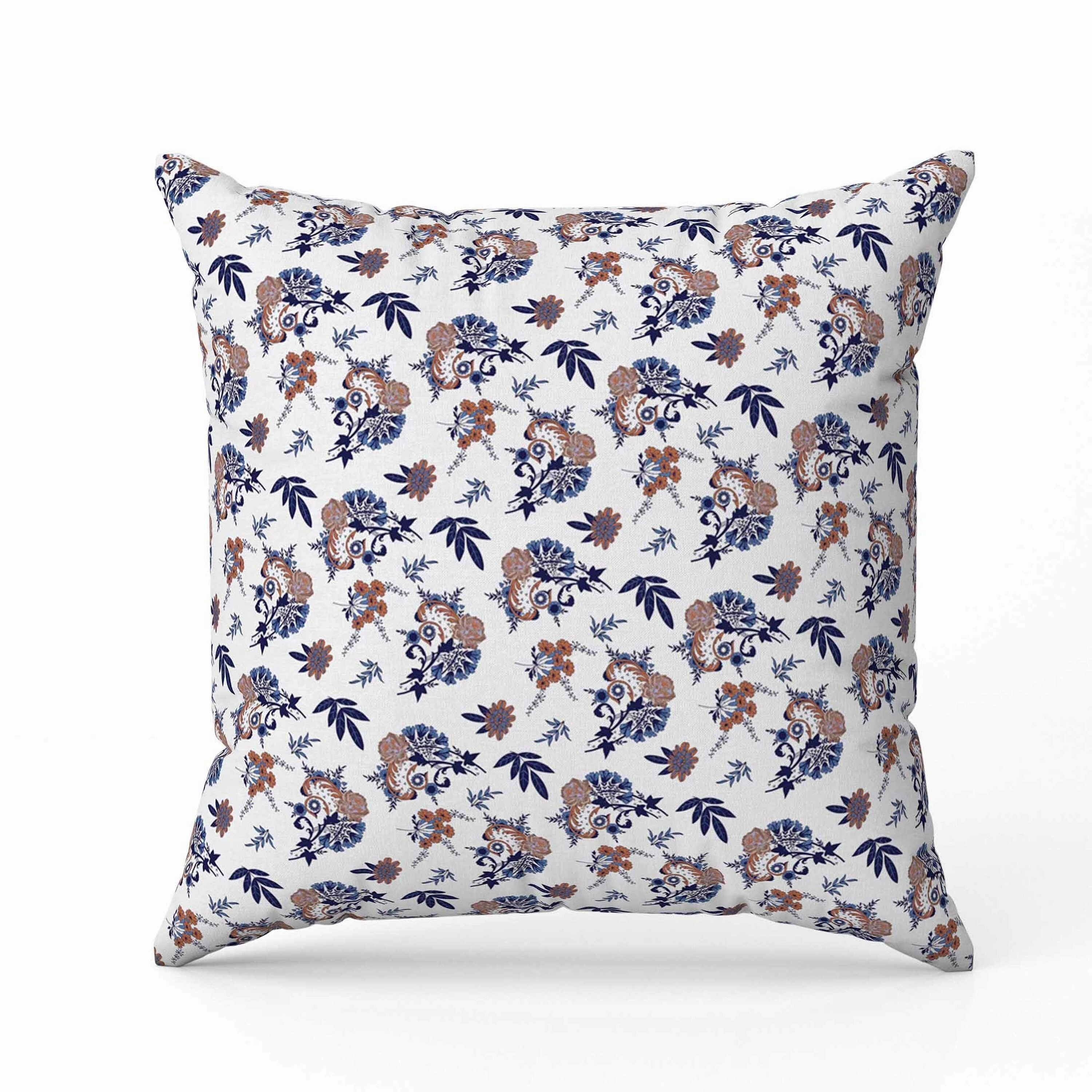 Rose Dreams Indoor/Outdoor Reversible Throw Pillow White and Blue
