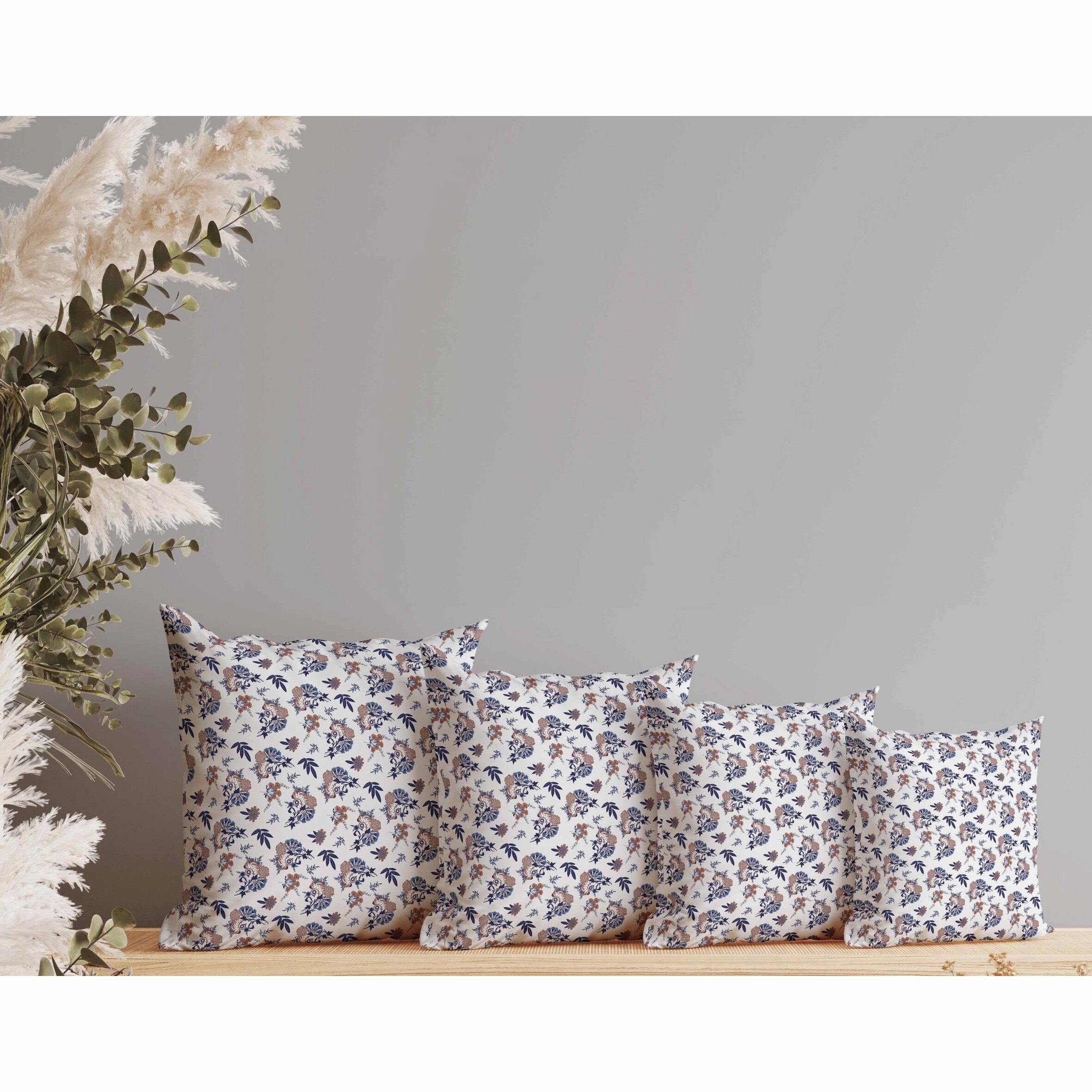 Rose Dreams Indoor/Outdoor Reversible Throw Pillow White and Blue