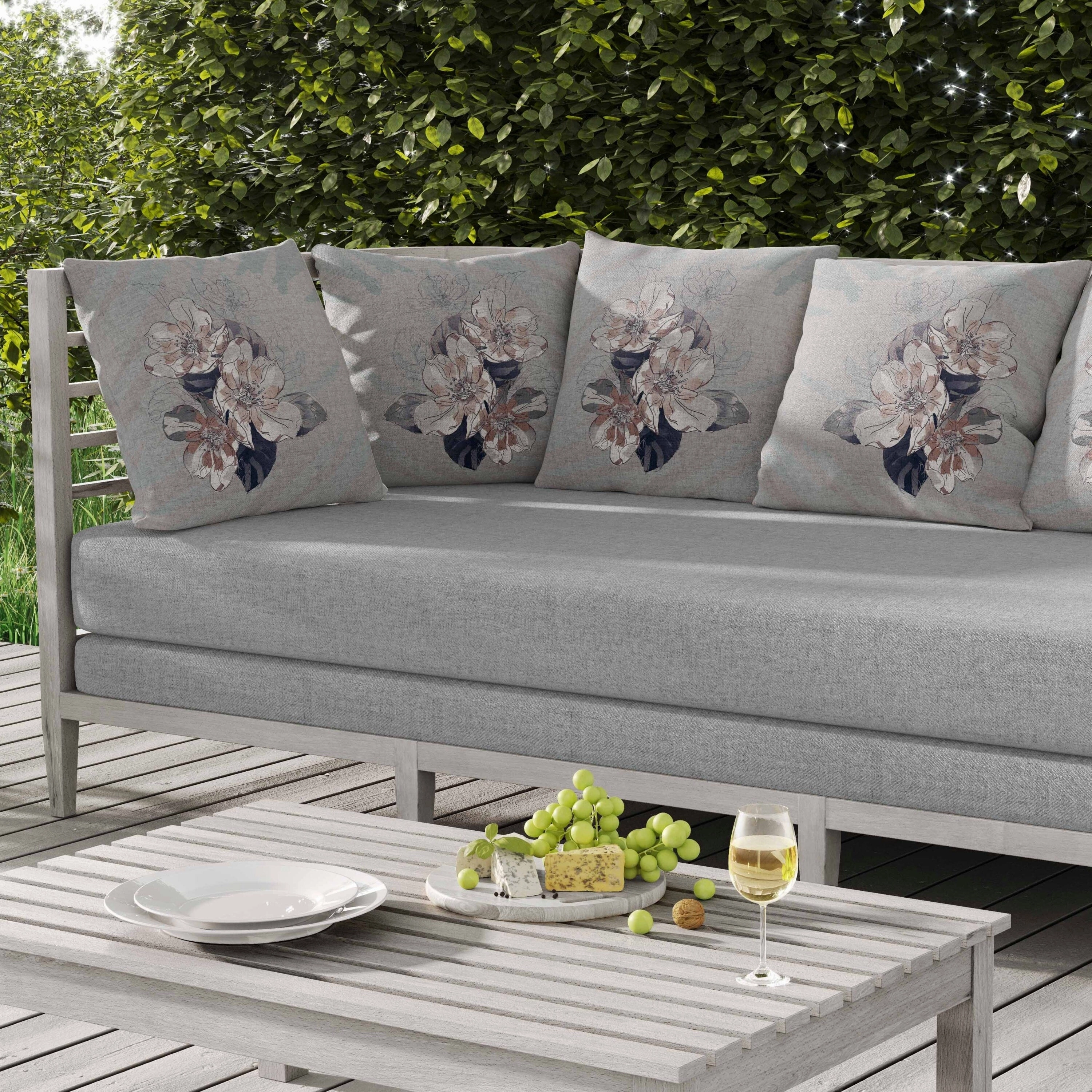 Rosemary Romance Indoor/Outdoor Reversible Throw Pillow Gray and Green
