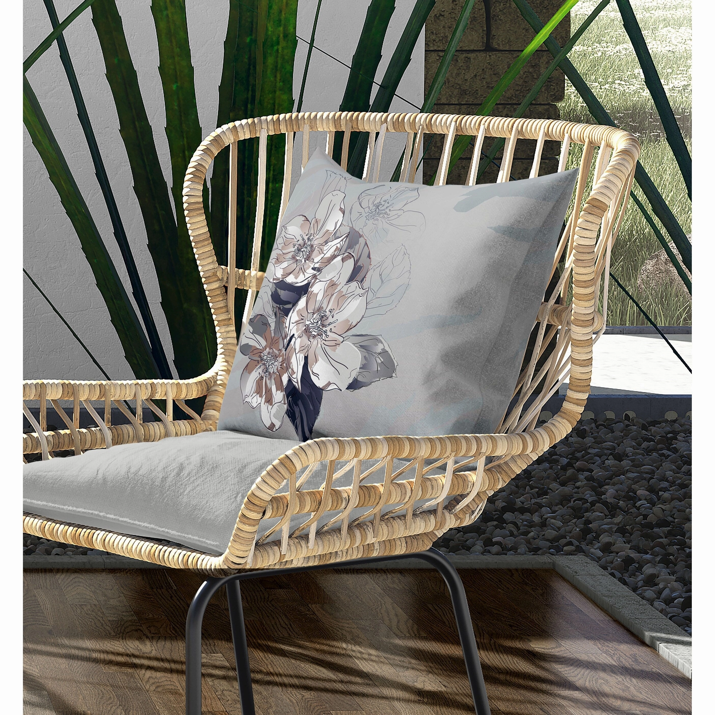 Rosemary Romance Indoor/Outdoor Reversible Throw Pillow Gray and Green