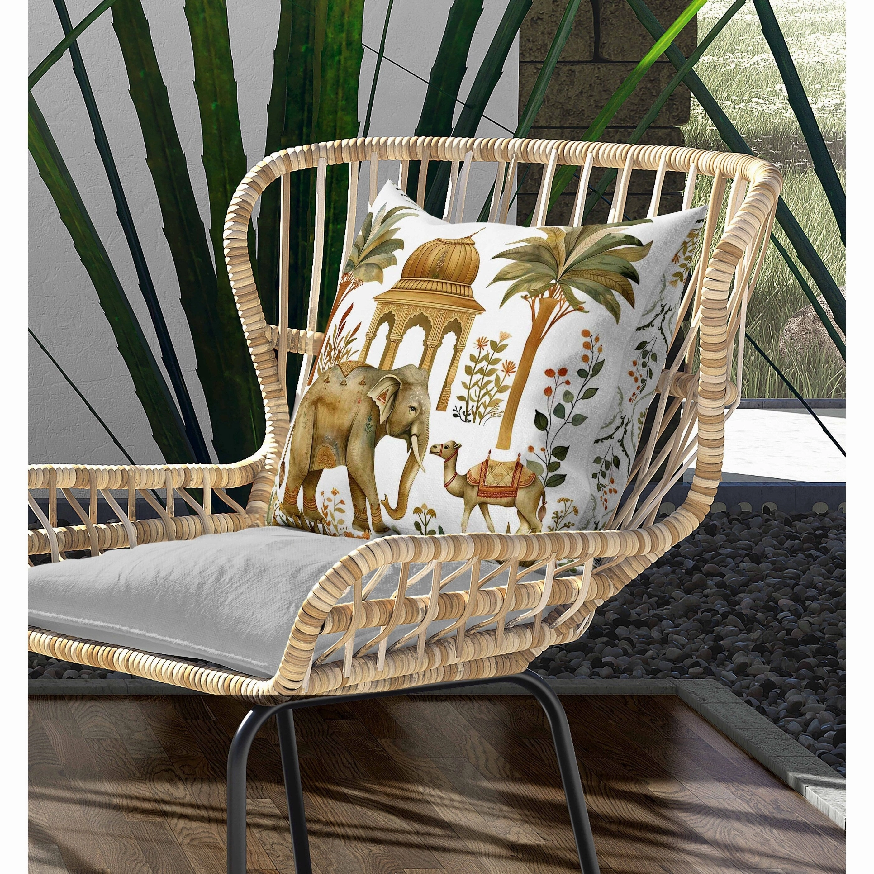 Royal Rajasthan Indoor/Outdoor Reversible Throw Pillow Green and Brown