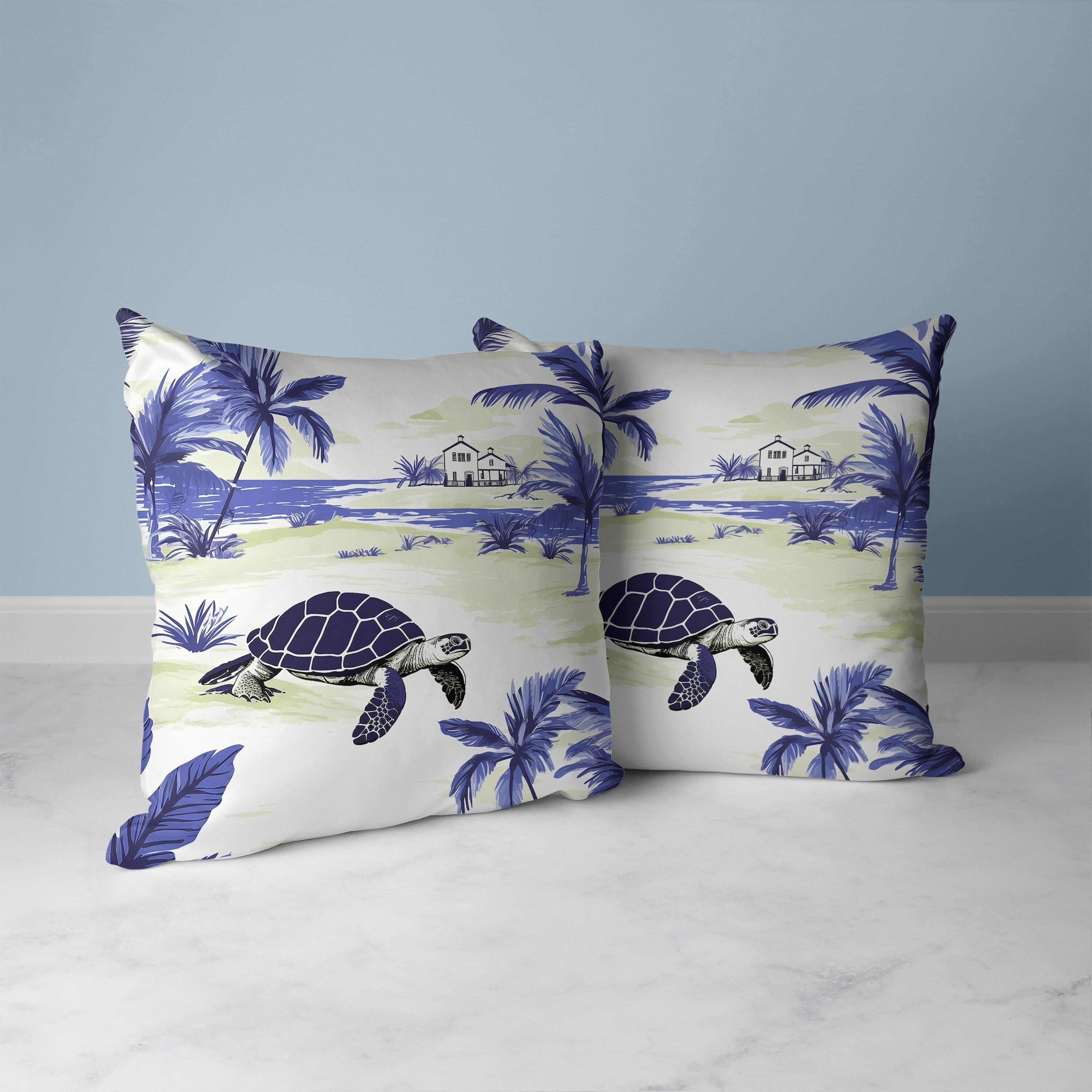 Sandy Shores Turtle Faux Suede Reversible Throw Pillow Blue and Green