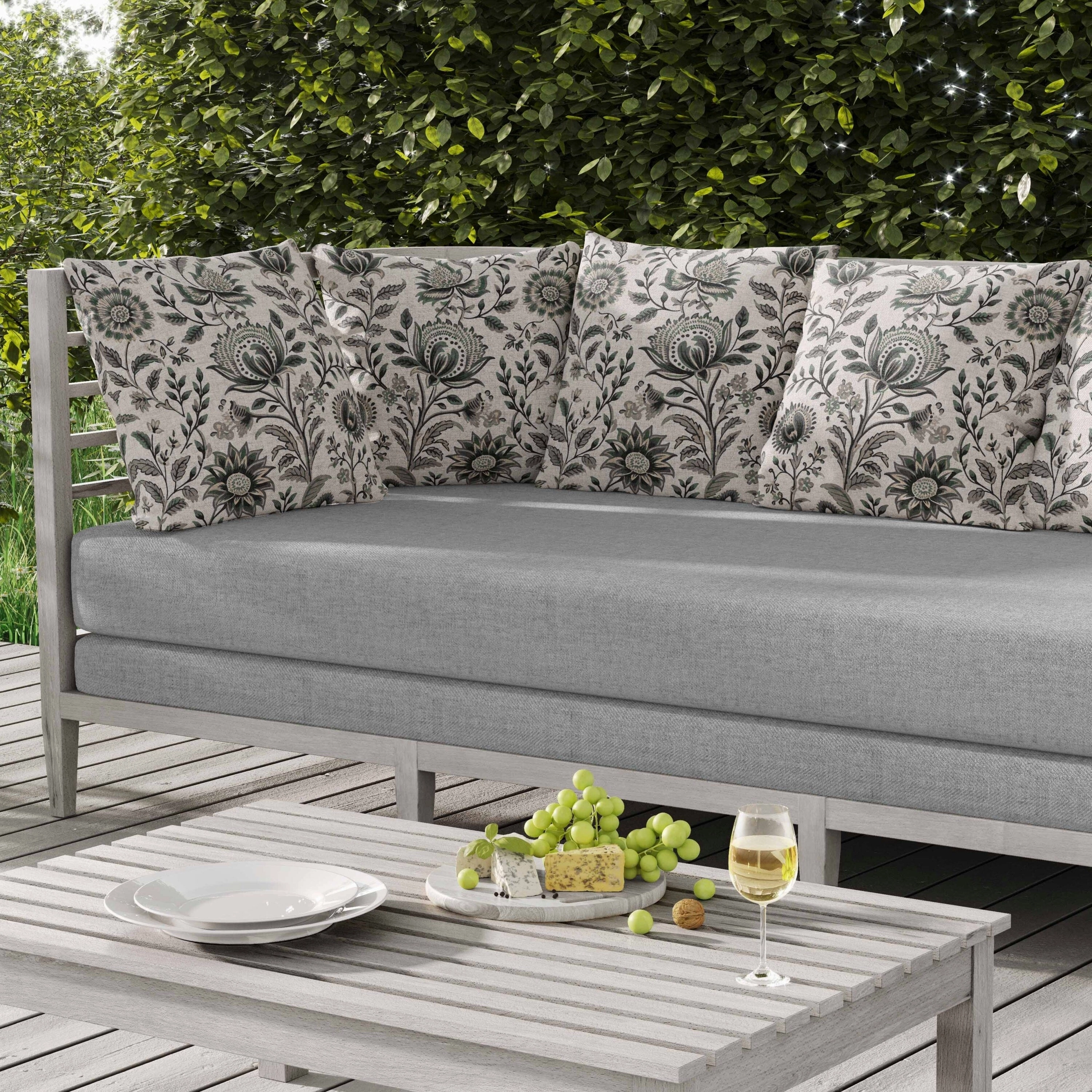 Sanganeri Block Print Indoor/Outdoor Reversible Throw Pillow Grey and Green