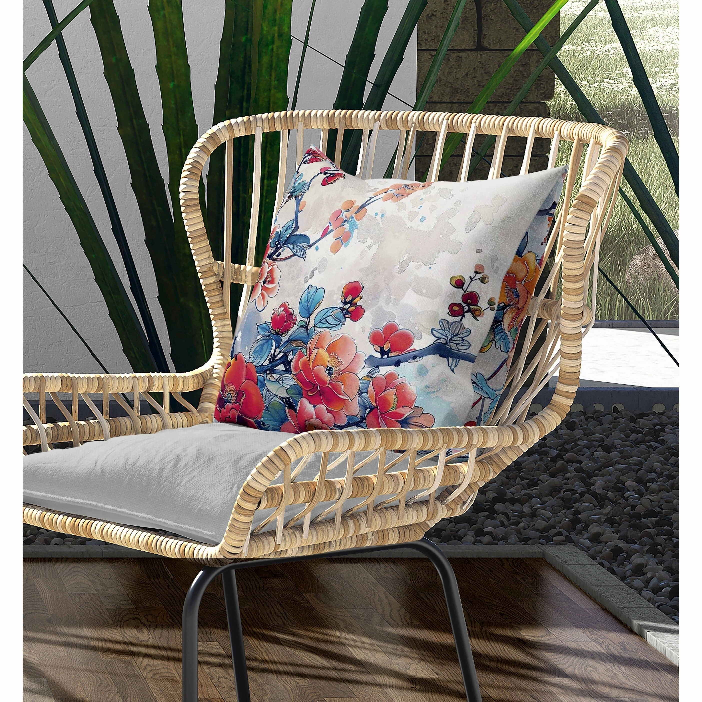 Scarlet Wing Heaven Indoor/Outdoor Reversible Throw Pillow Blue and Red