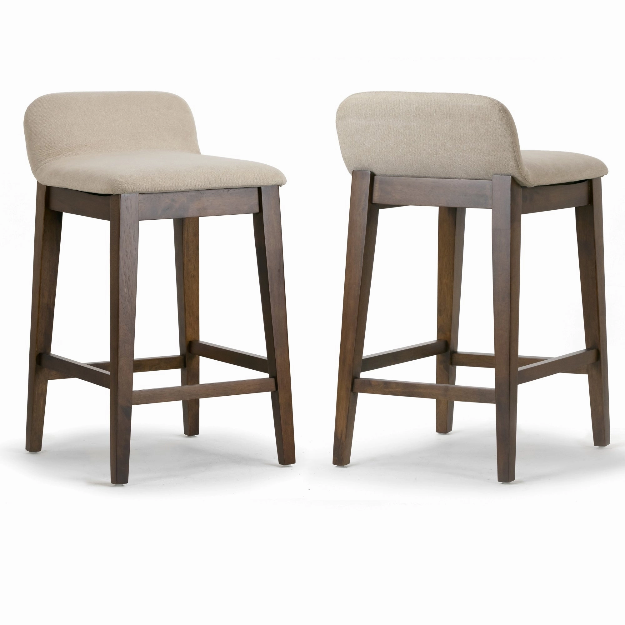 Set of 2 Atia Dark Brown Rubberwood Barstool with Low Back Fabric Seat