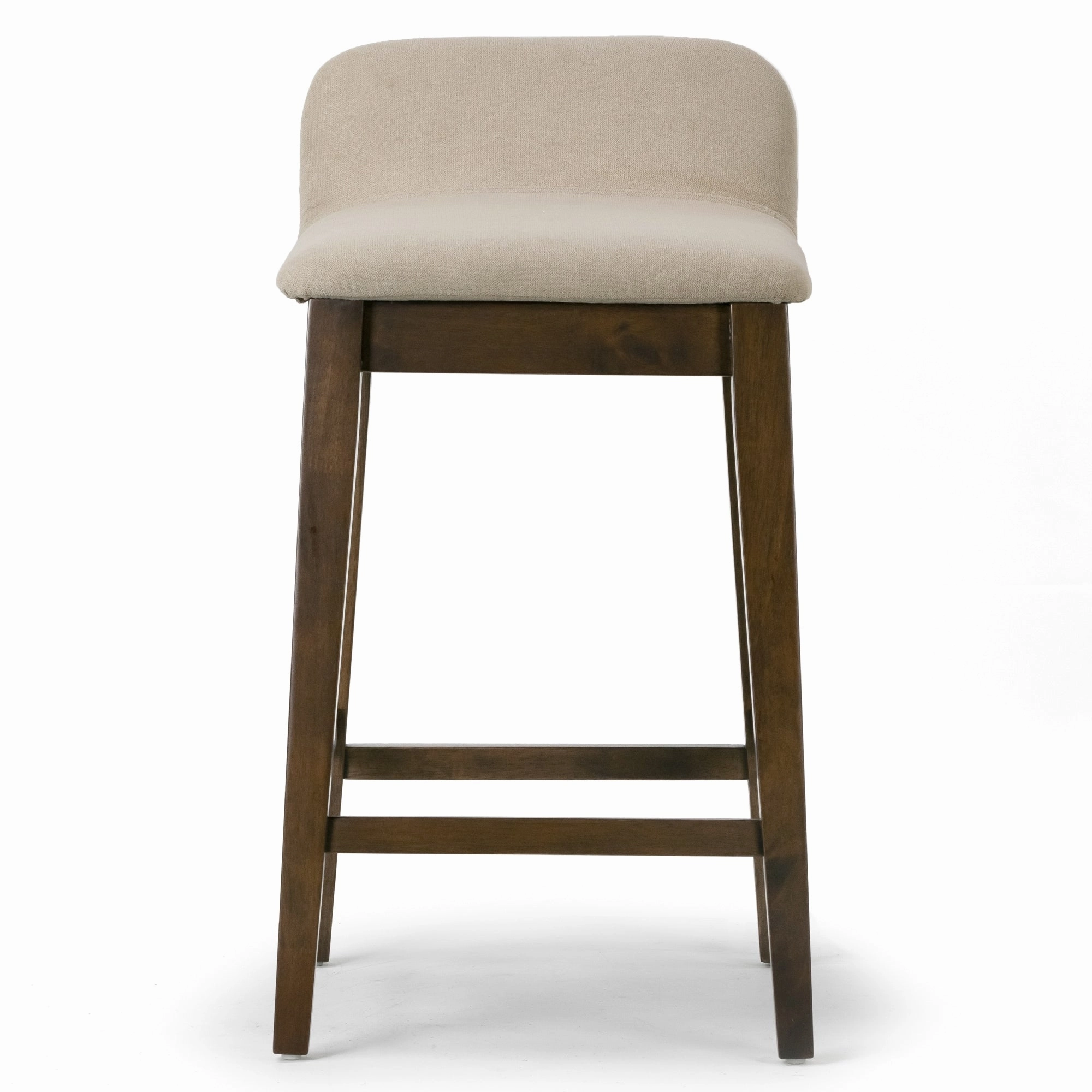 Set of 2 Atia Dark Brown Rubberwood Barstool with Low Back Fabric Seat