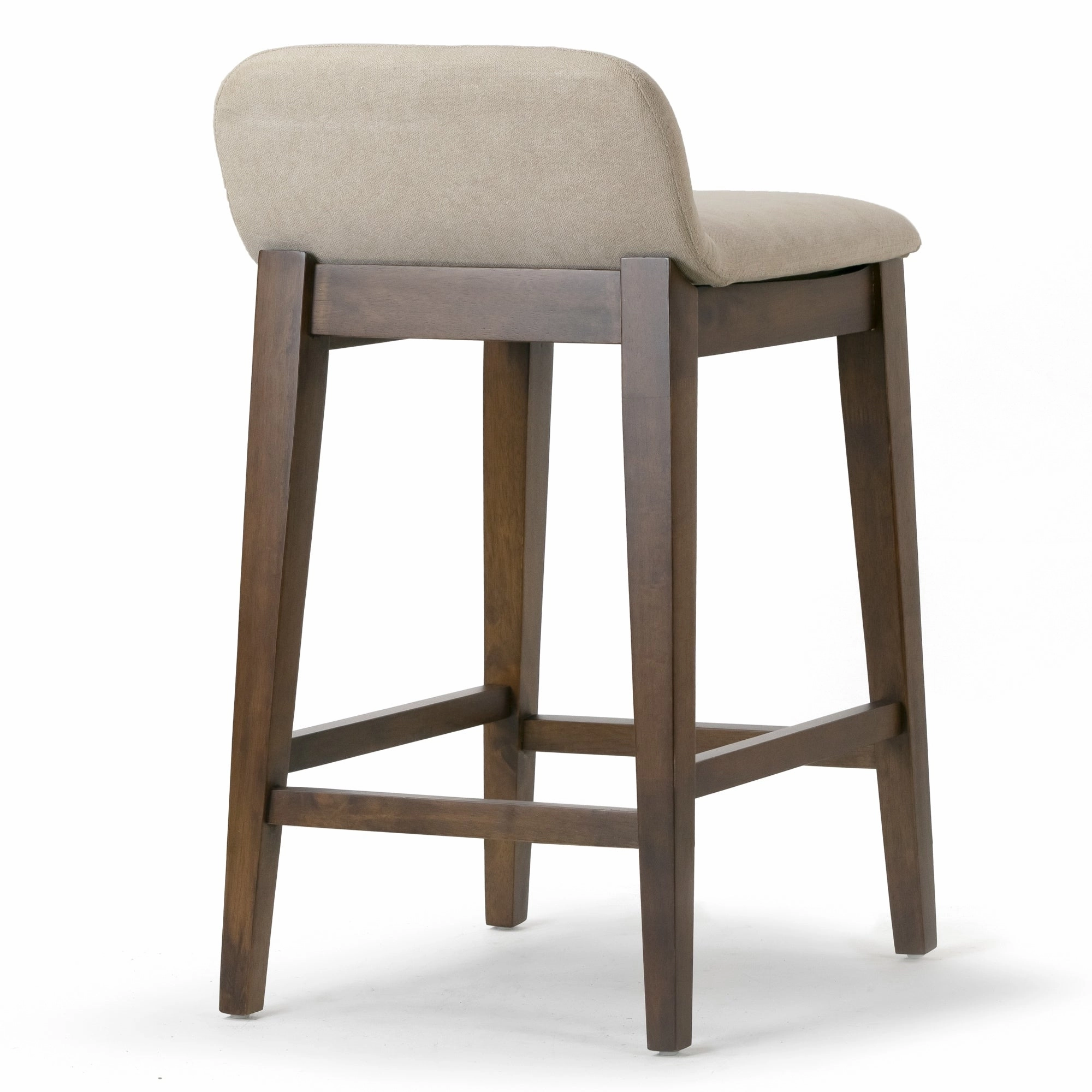 Set of 2 Atia Dark Brown Rubberwood Barstool with Low Back Fabric Seat