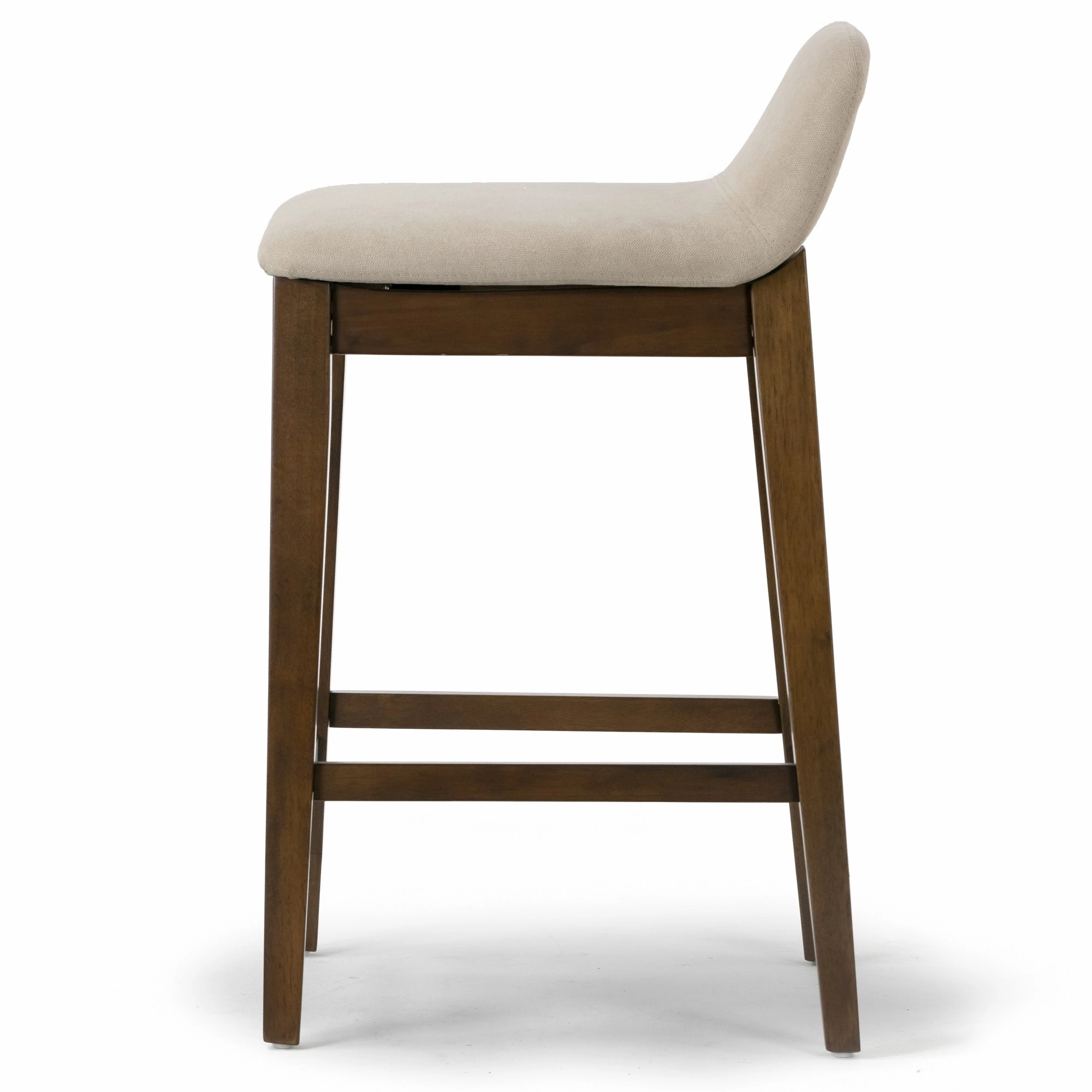 Set of 2 Atia Dark Brown Rubberwood Barstool with Low Back Fabric Seat