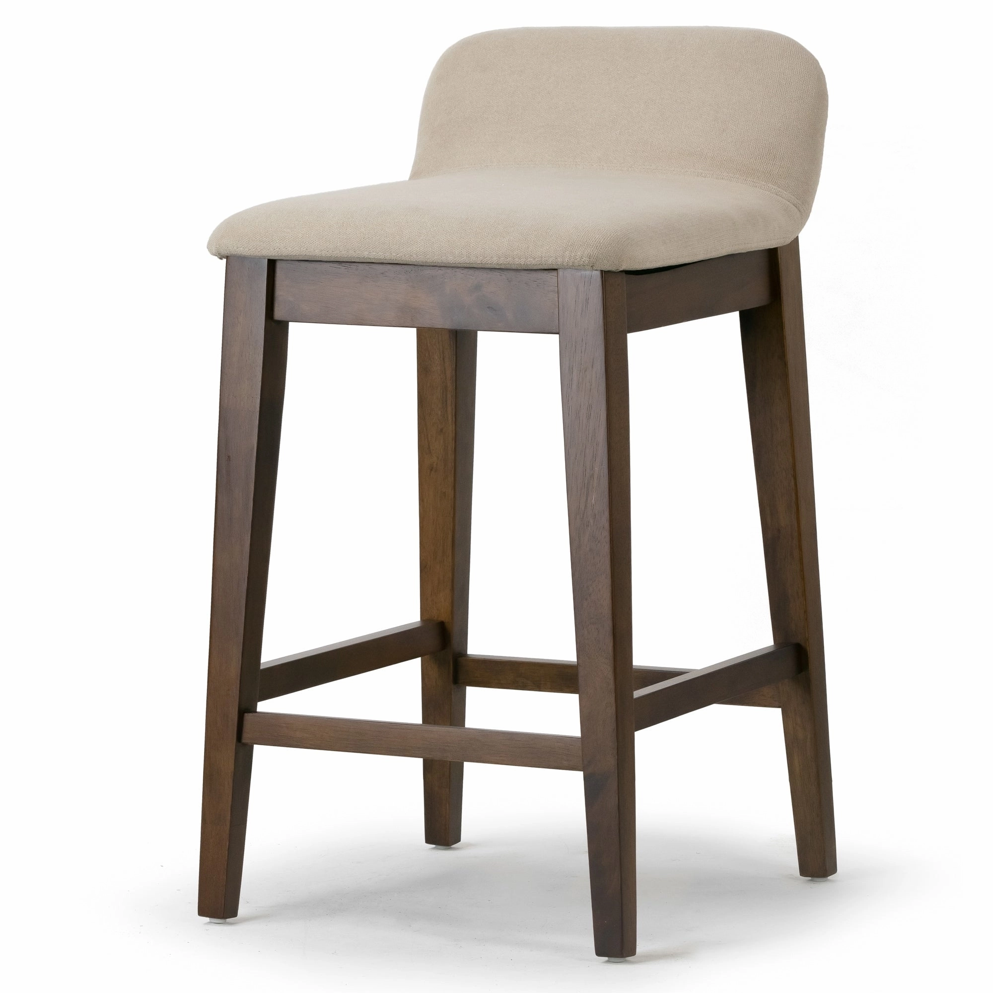 Set of 2 Atia Dark Brown Rubberwood Barstool with Low Back Fabric Seat