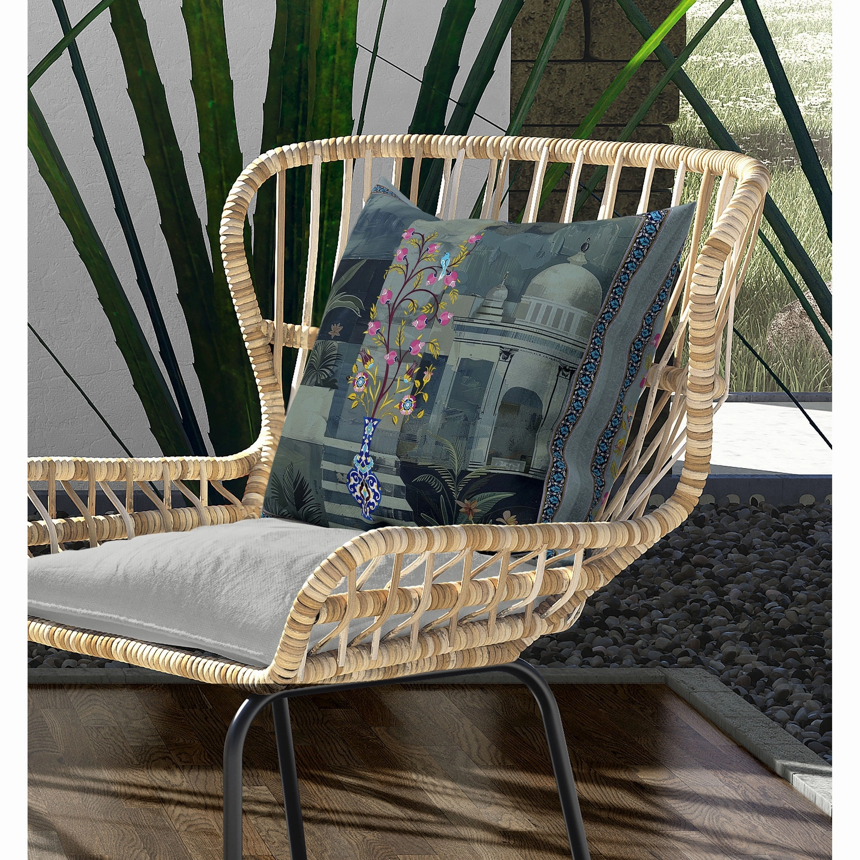 Shahi Garden Bloom Indoor/Outdoor Reversible Throw Pillow Blue and Green