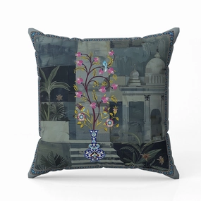 Shahi Garden Bloom Indoor/Outdoor Reversible Throw Pillow Blue and Green