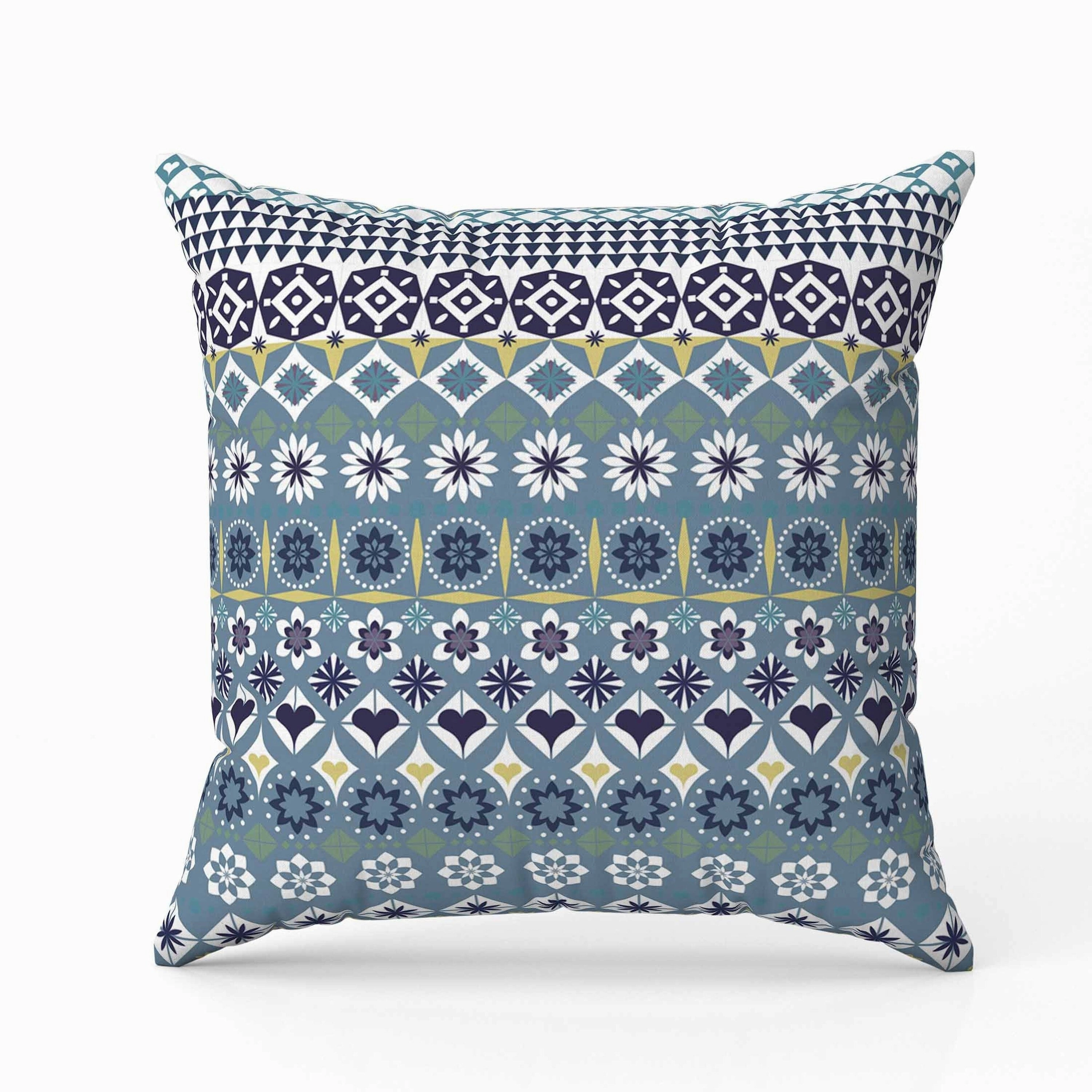 Shape Synergy Indoor/Outdoor Reversible Throw Pillow Blue and Yellow