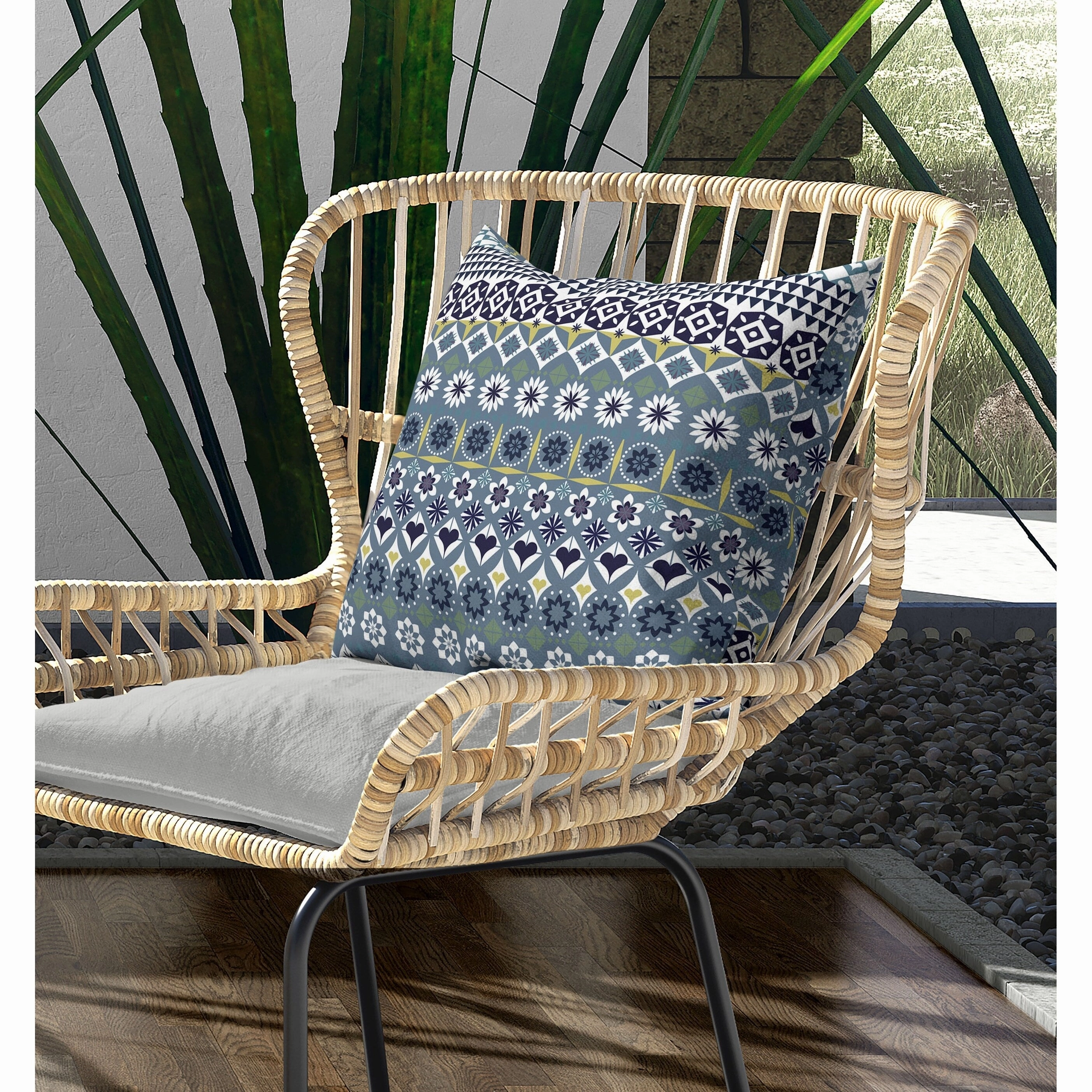 Shape Synergy Indoor/Outdoor Reversible Throw Pillow Blue and Yellow