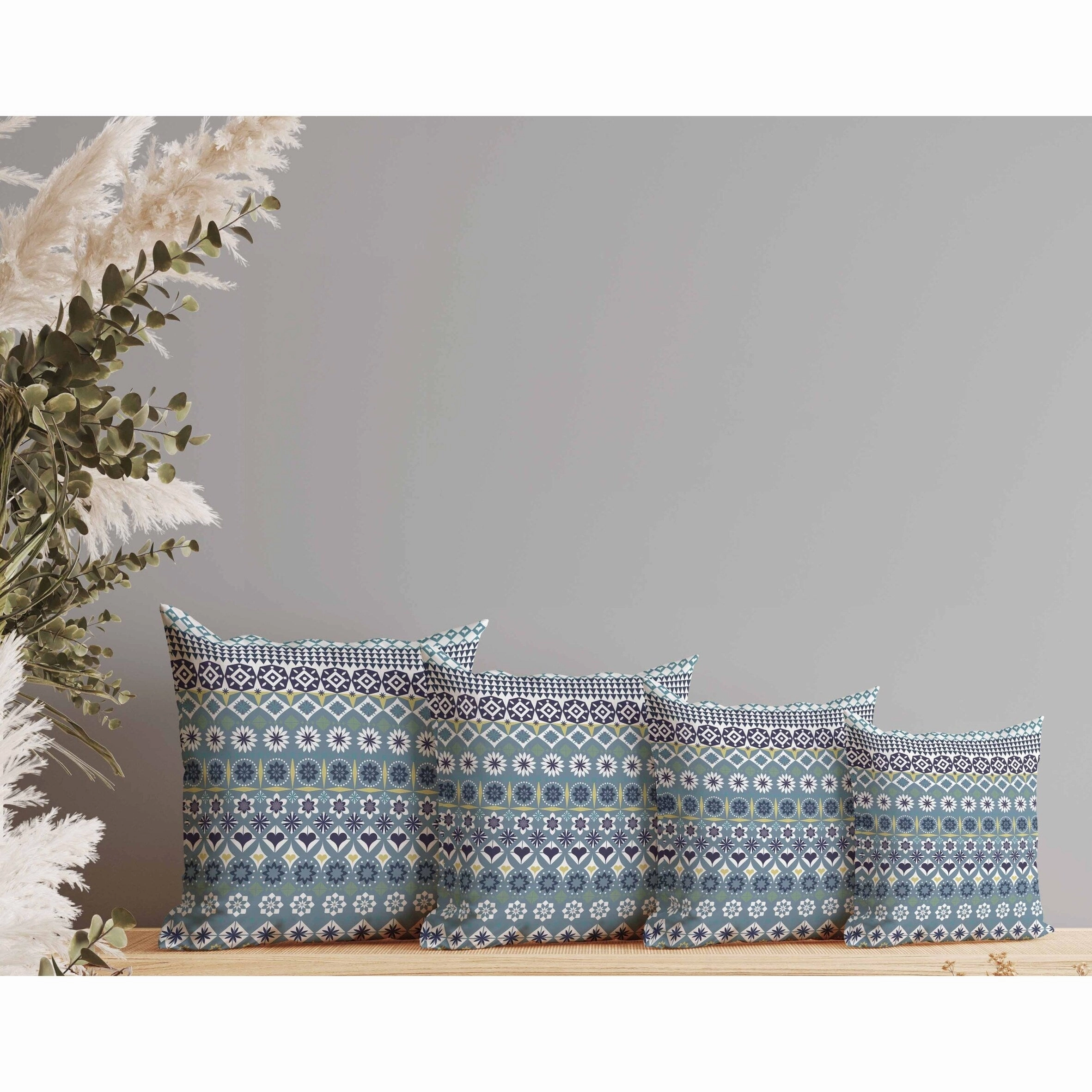 Shape Synergy Indoor/Outdoor Reversible Throw Pillow Blue and Yellow