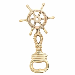 Ships Wheel Nautical Captain Bottle Opener Shiny Brass 5.75 Inches - Gold